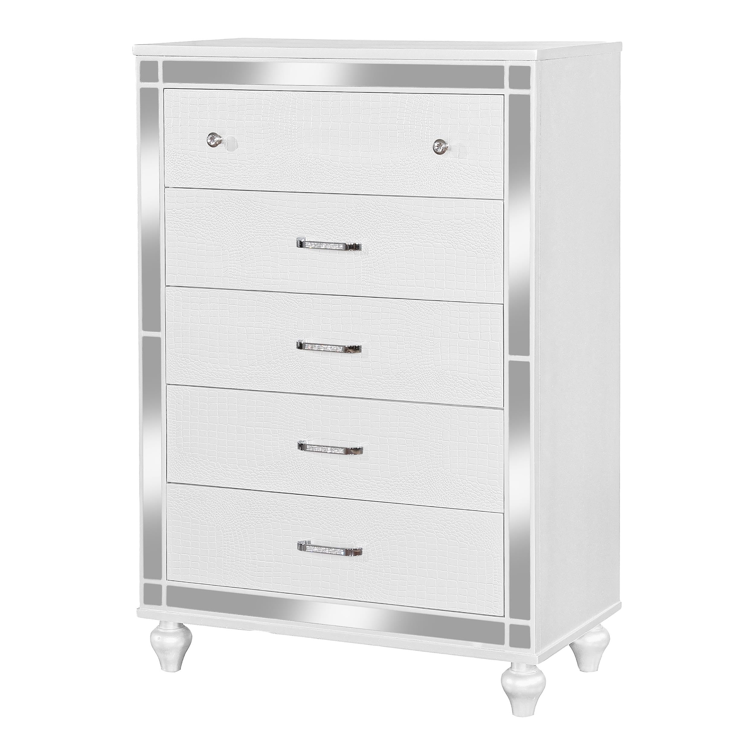 Furniture of America Xulu Contemporary Solid Wood 5-Drawer Dresser Chest in White - Modern Bedroom Storage for Clothes and Linens