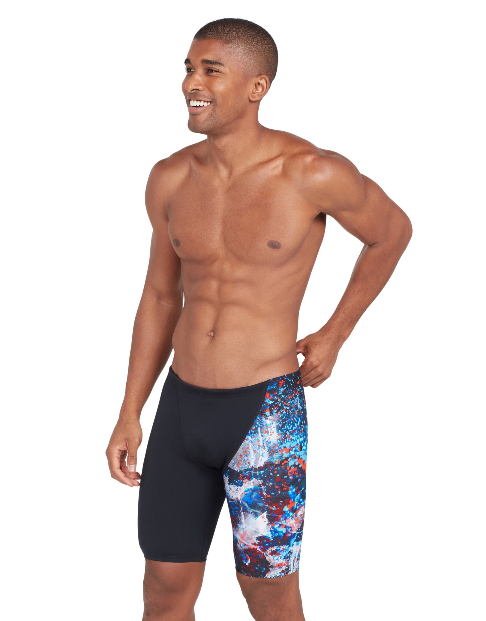 Ionic Jett Swim Jammer - Black/Multi Color Competitive Swimwear for Men | Perfect for Lap Swimming, Triathlon Training & Water Sports