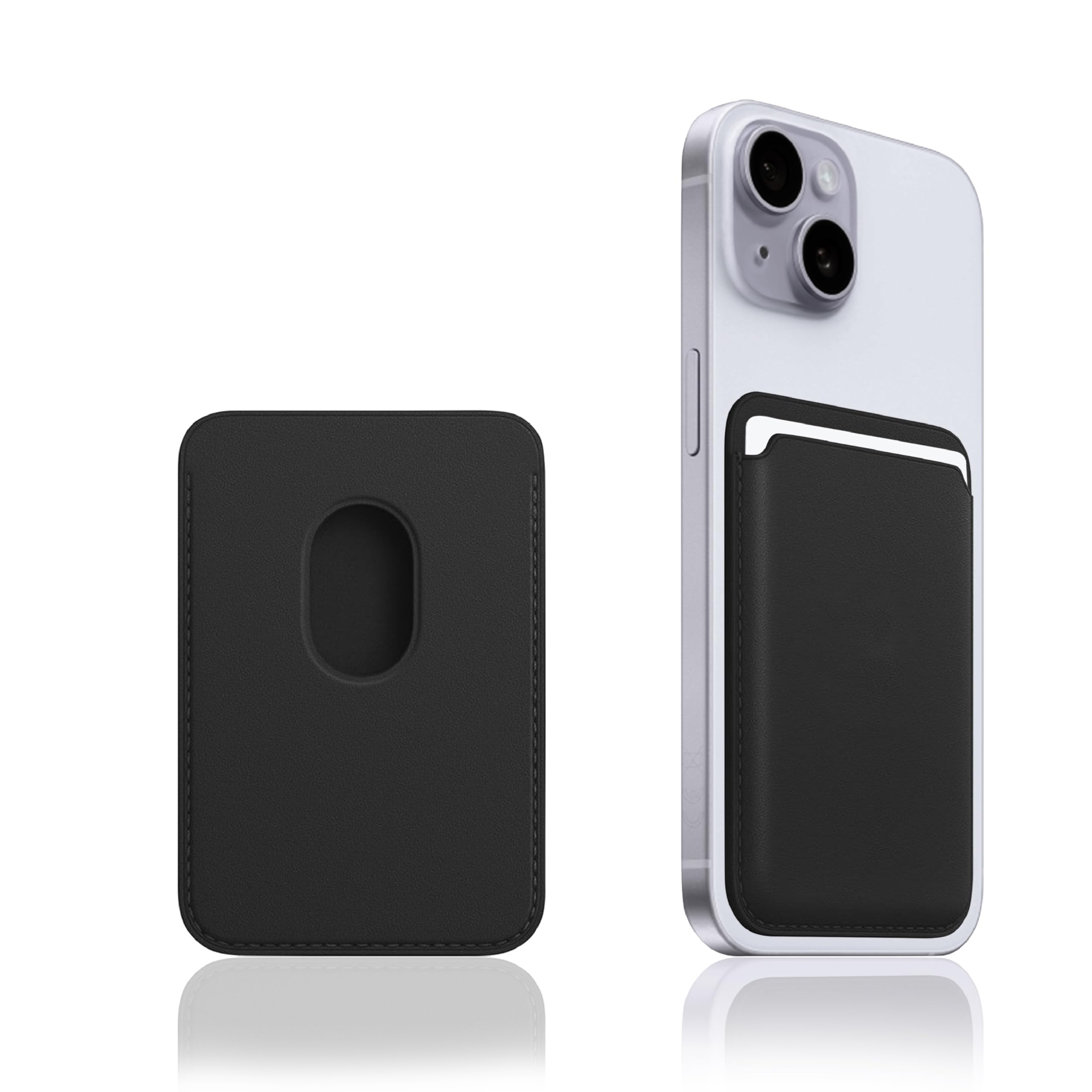 Premium Vegan Leather Magnetic Card Wallet - Slim 3-Card Holder with MagSafe for iPhone 16/15/14/13/12 Pro Max & Plus Series (Black) | Secure RFID Protection, Ideal for Travel, Work & Everyday Carry
