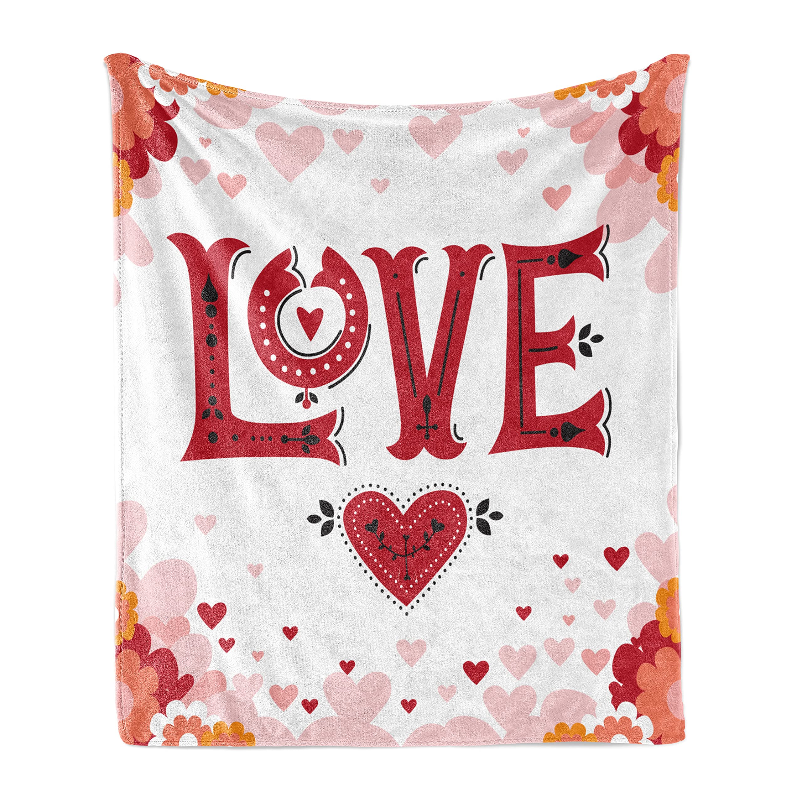 Ambesonne Vintage Valentine Throw Blanket - Soft Flannel Fleece with Love Typography, Pastel Hearts & Flowers - 50