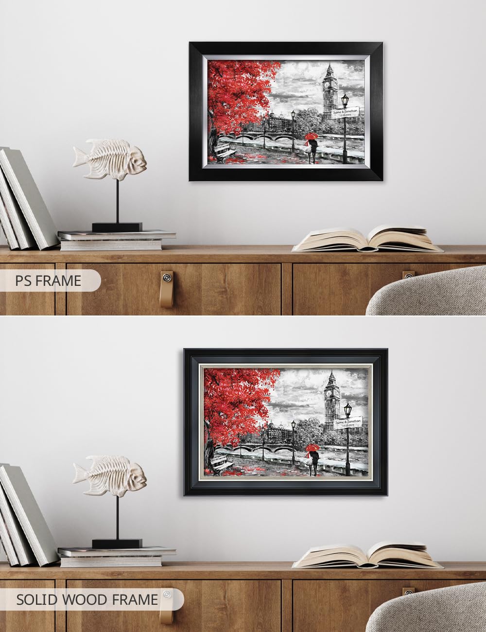 IPIC - Personalized London Lovers Artwork with Custom Names & Date - Romantic Gift for Anniversary, Wedding, Birthday & Holidays - Available in PS or Solid Wood Frame - Perfect for Home Decor, Couples Gifts & Special Occasions