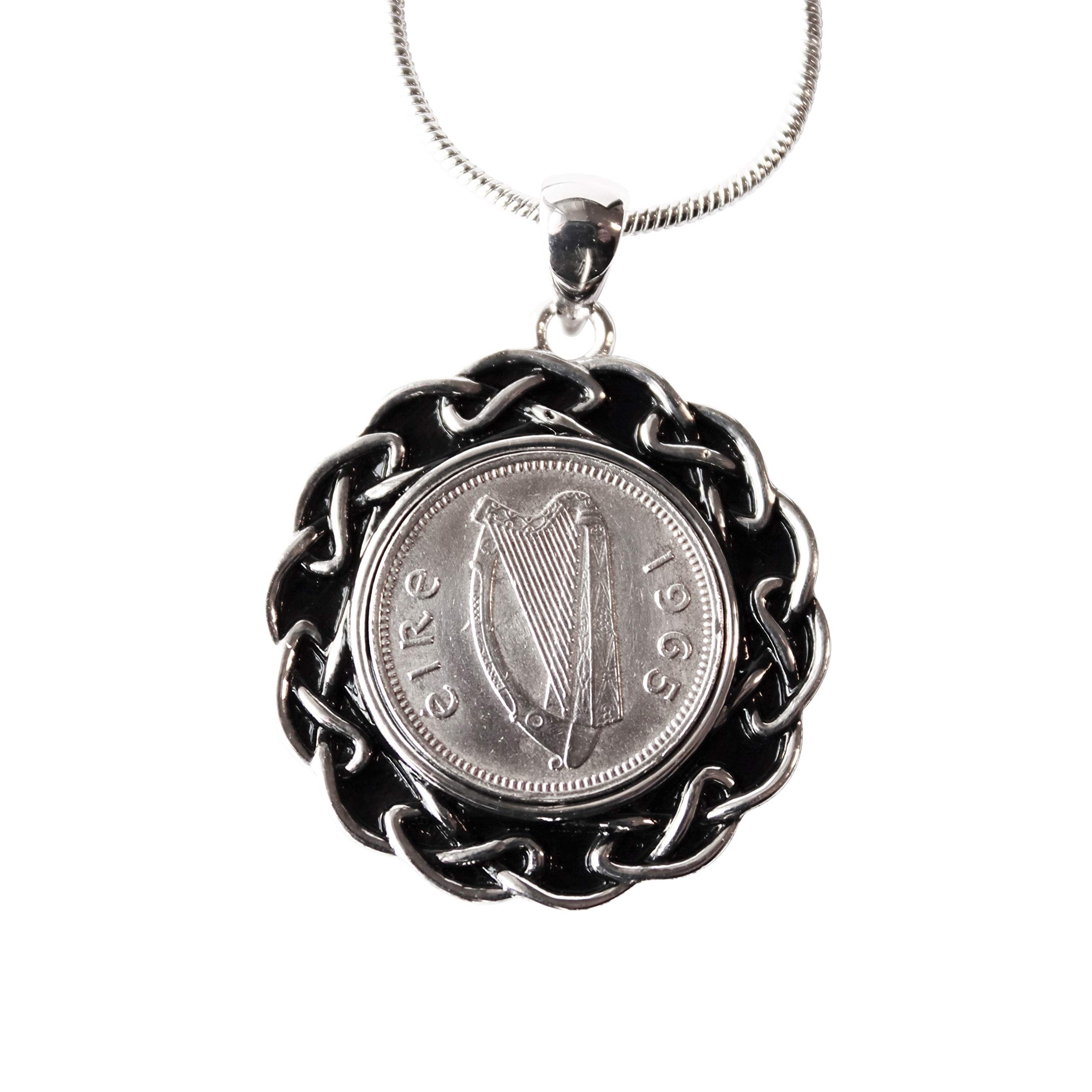 Vintage 1965 Irish Threepence Rhodium Plated Pendant Necklace - Unique Birthday Gift for Women | Irish Heritage Jewelry & Special Occasion Present