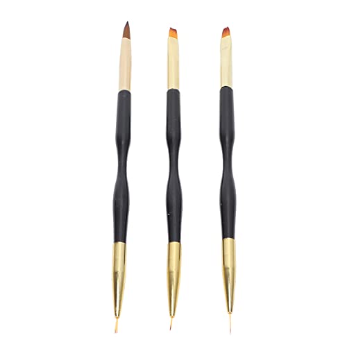 Double Head Nail Art Brush Set - 3pcs Ergonomic ABS Handle for Salon & Home DIY