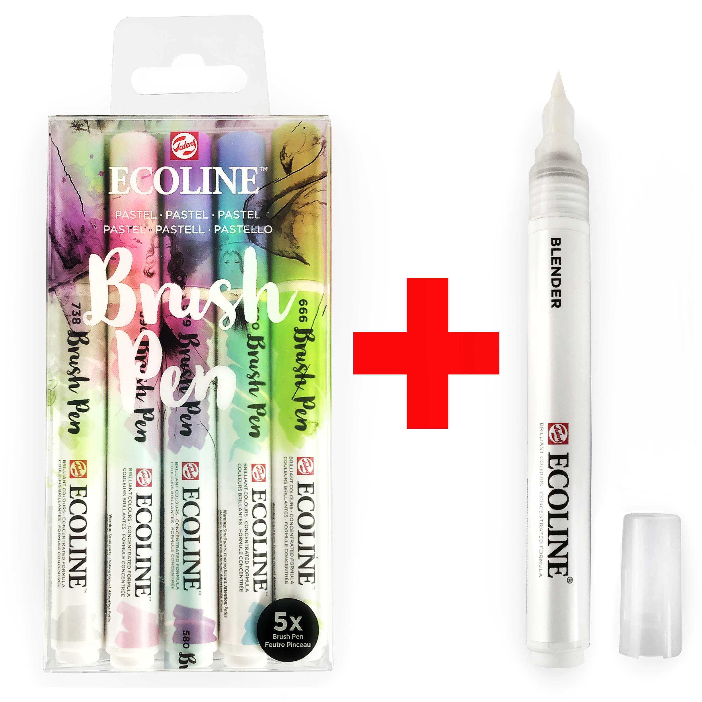 Royal Talens Ecoline Watercolor Brush Pens - Pastel 5 Set with Blender for Artists