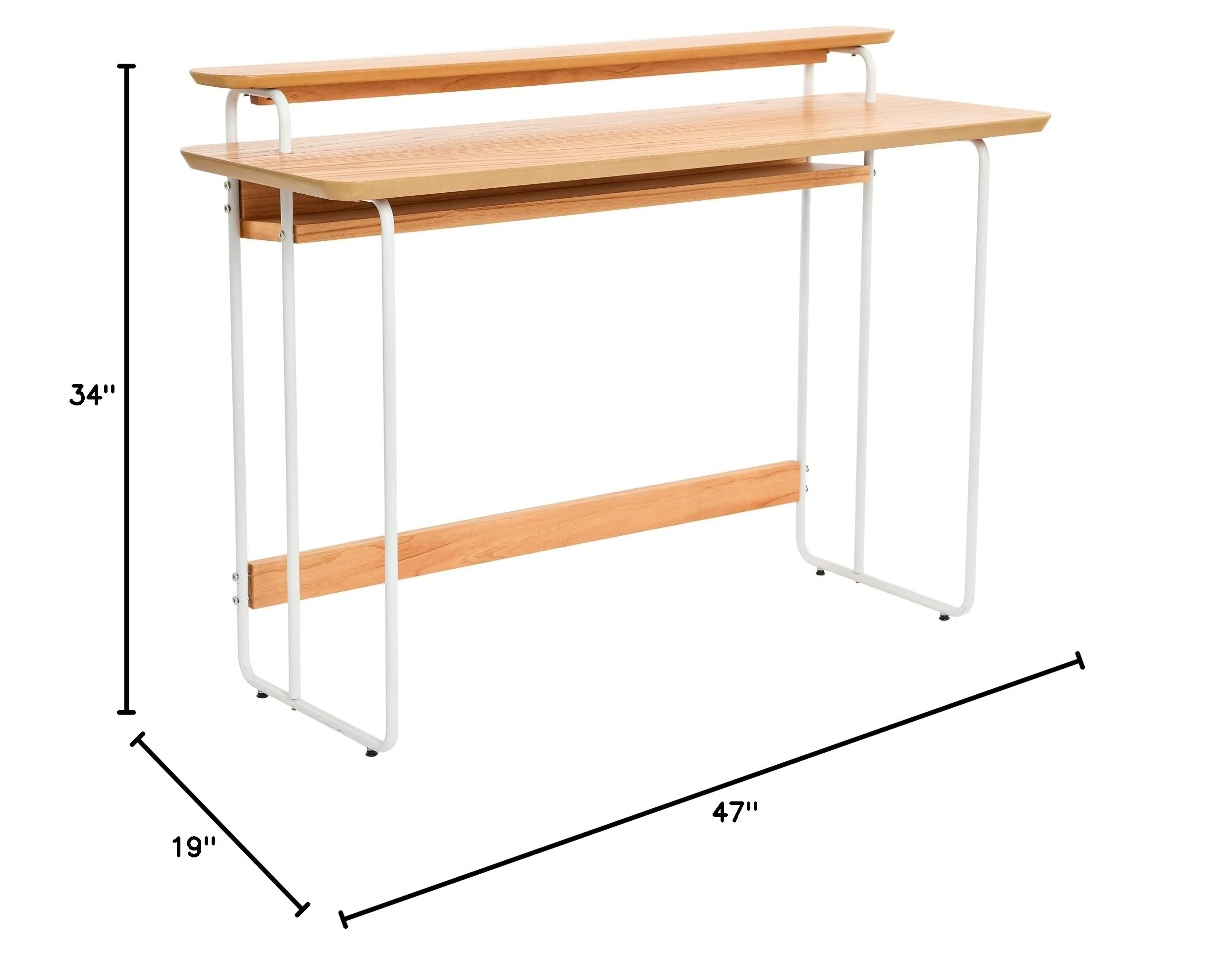 Mid-Century Modern Computer Desk - Genuine Wood Veneer & Rounded Metal Frame - Boho Home Office Desk for Bedroom, Study & Workspace | Perfect for Remote Work & Small Space Living
