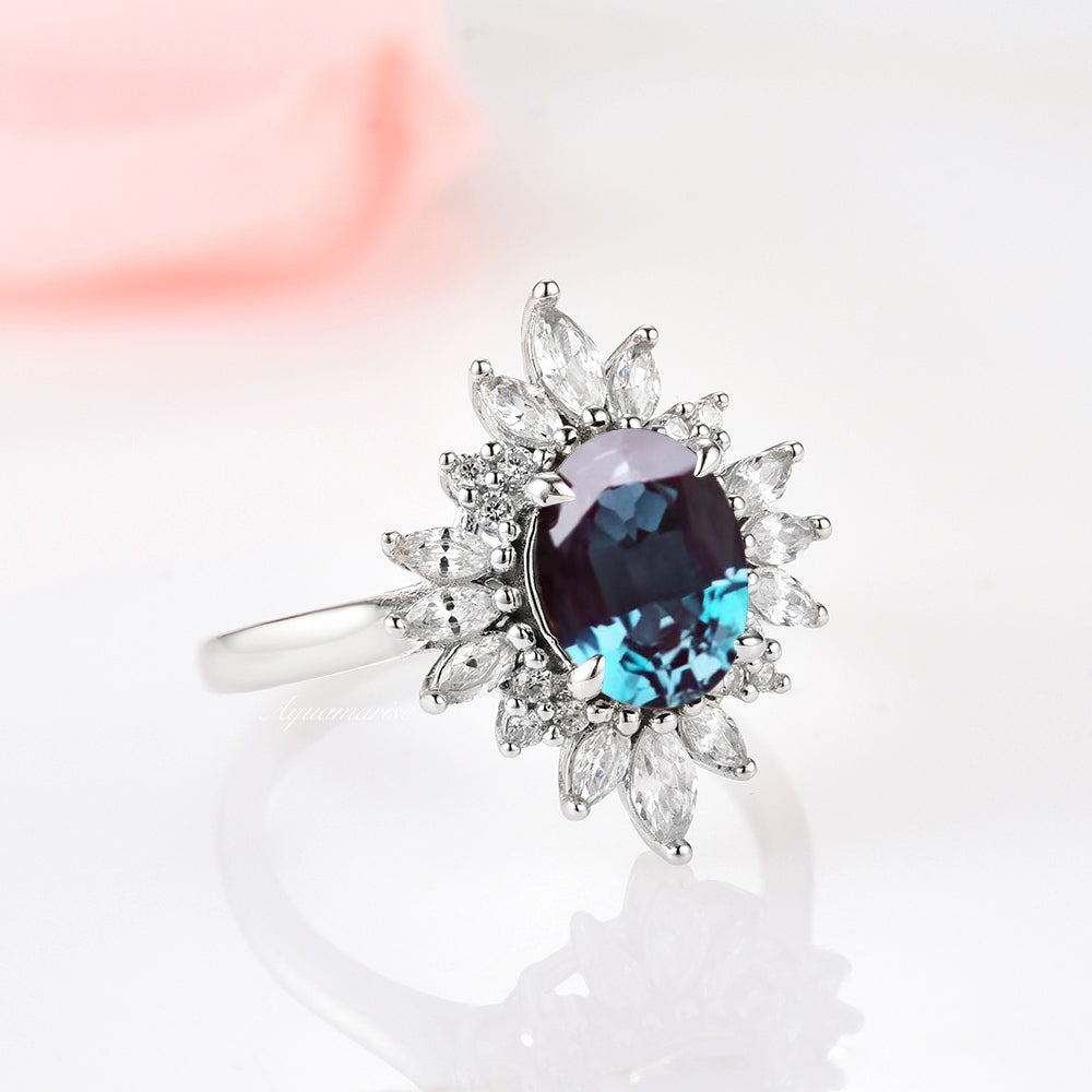 Aurora Alexandrite Ring Sterling Silver - Elegant Gemstone Jewelry for Women, Perfect for Weddings, Anniversaries & Special Occasions