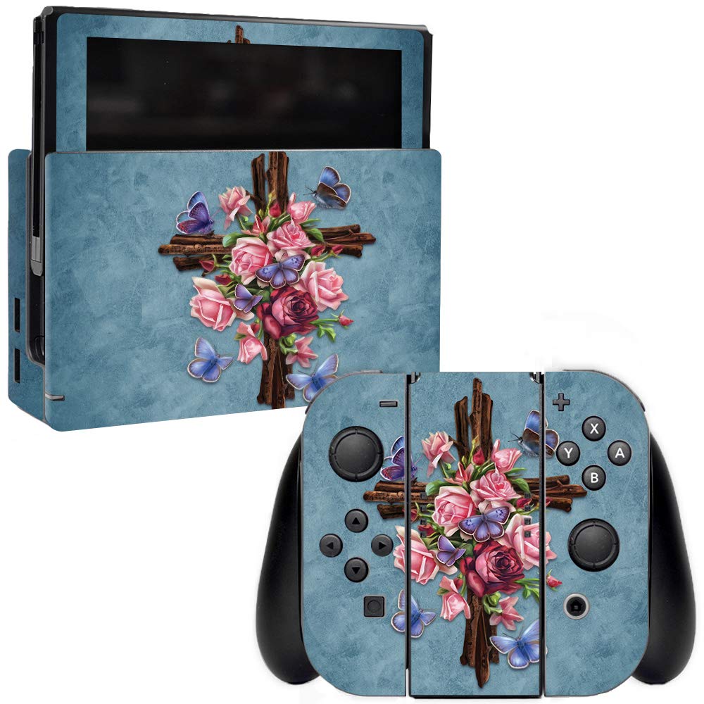 MightySkins Vinyl Decal Wrap Cover Compatible with Nintendo Switch - Rose Cross Design | Protective & Durable Skin for Switch Console & Joy-Cons | Easy to Apply, Remove & Change Styles | Made in USA | Perfect for Gaming, Travel & Customization