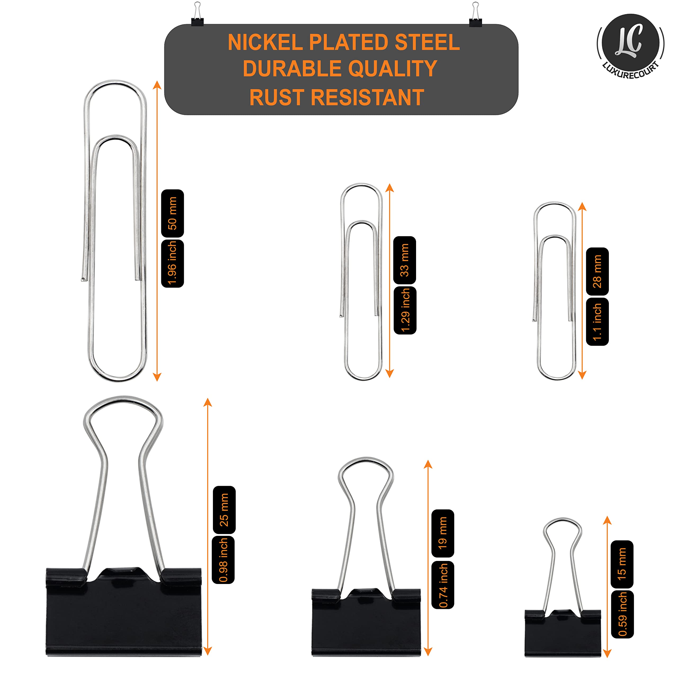 350 Pack Paper Clips and Binder Clips Set - Assorted Sizes Silver & Black Office Supplies for Home, School, Office - Perfect for Organizing Documents, Files, and Paperwork