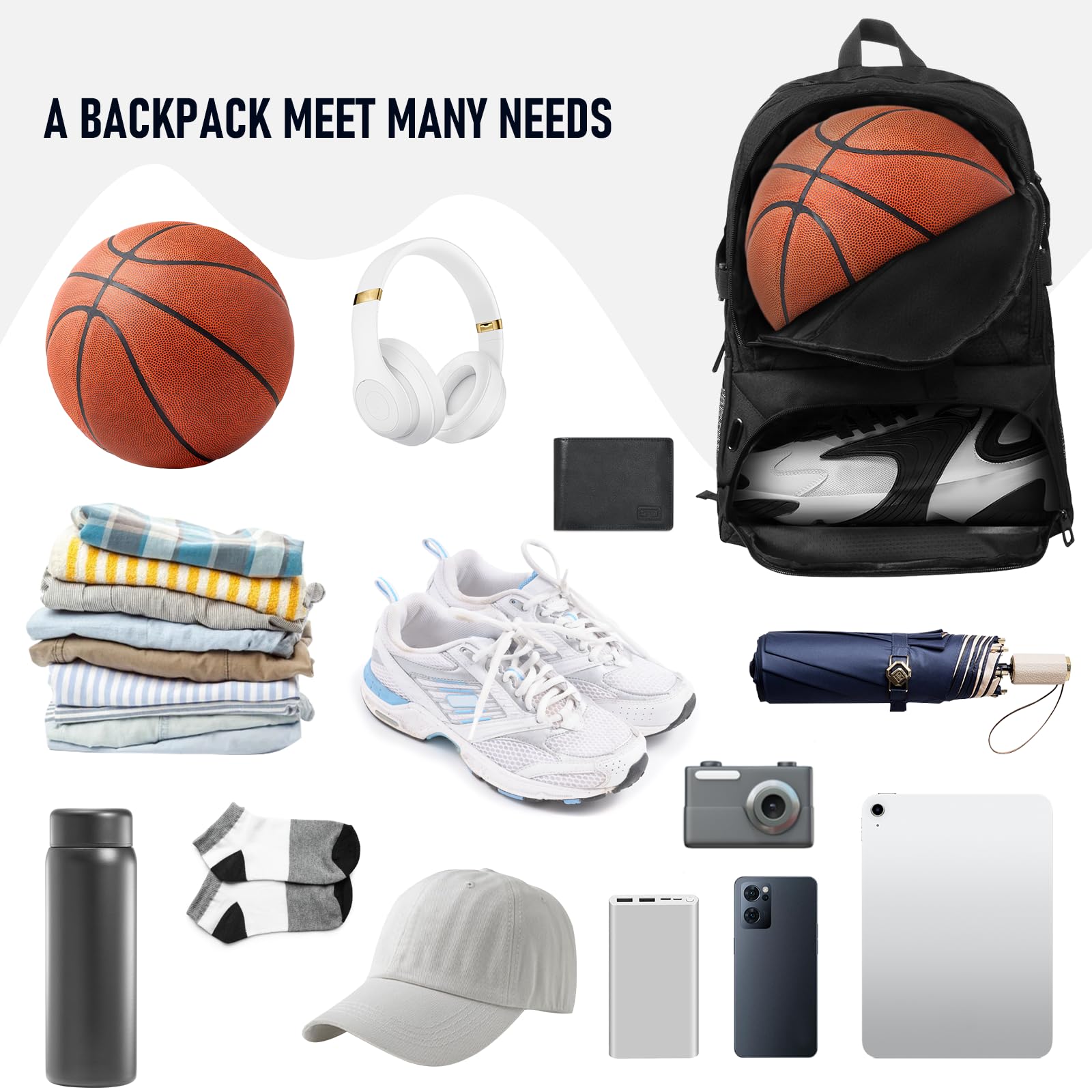 **Waterproof Basketball Backpack with Large Shoe & Ball Compartment – 30L Sports Equipment Bag for Men & Women – Perfect for Gym, Soccer, Volleyball, Travel & Outdoor Activities**