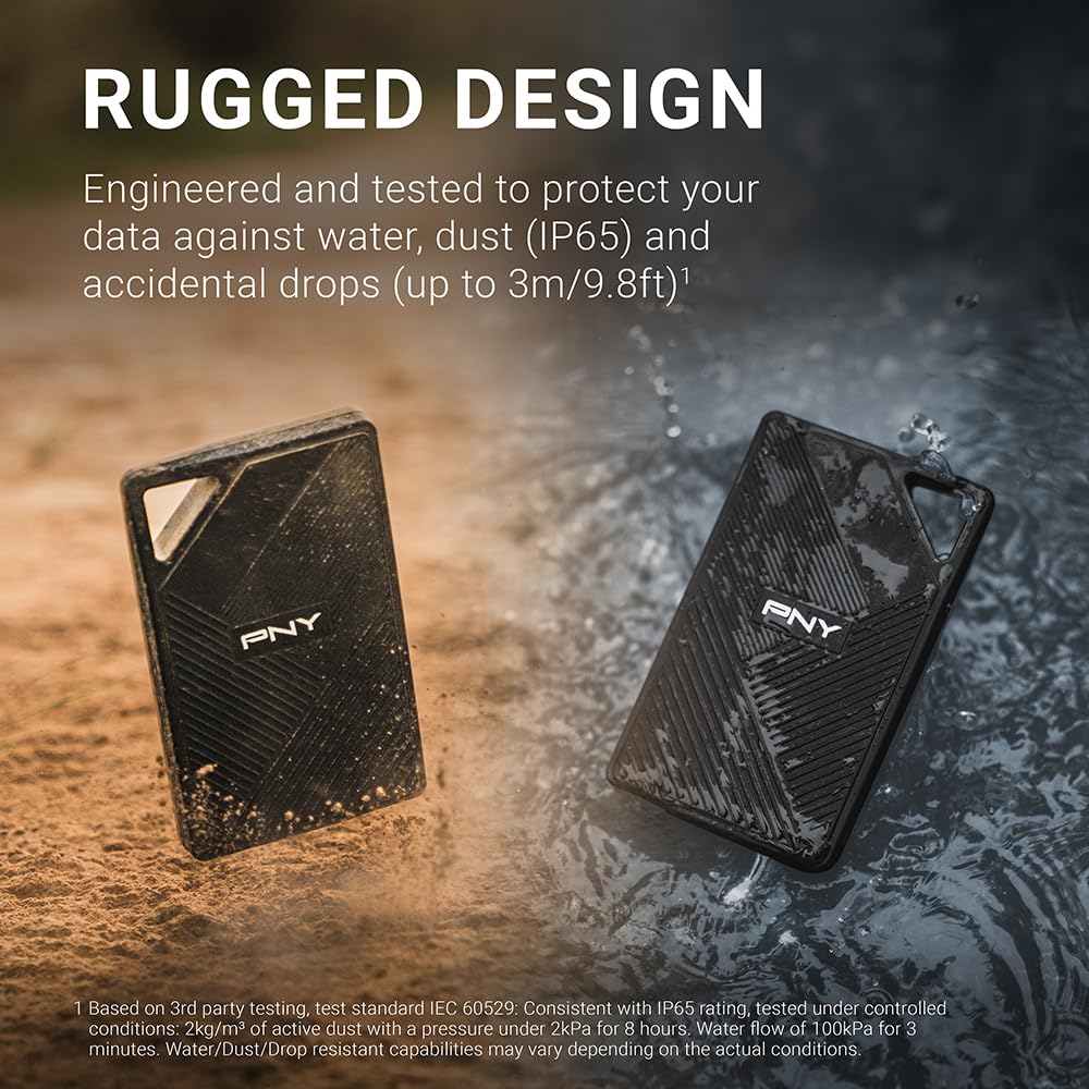 PNY RP60 2TB Portable SSD - Ultra Fast 2000MB/s USB-C 3.2 Gen2x2 External Solid State Drive - IP65 Waterproof Dustproof Shockproof Rugged Design - Perfect for 4K Video Editing, Gaming, Photography & Data Backup