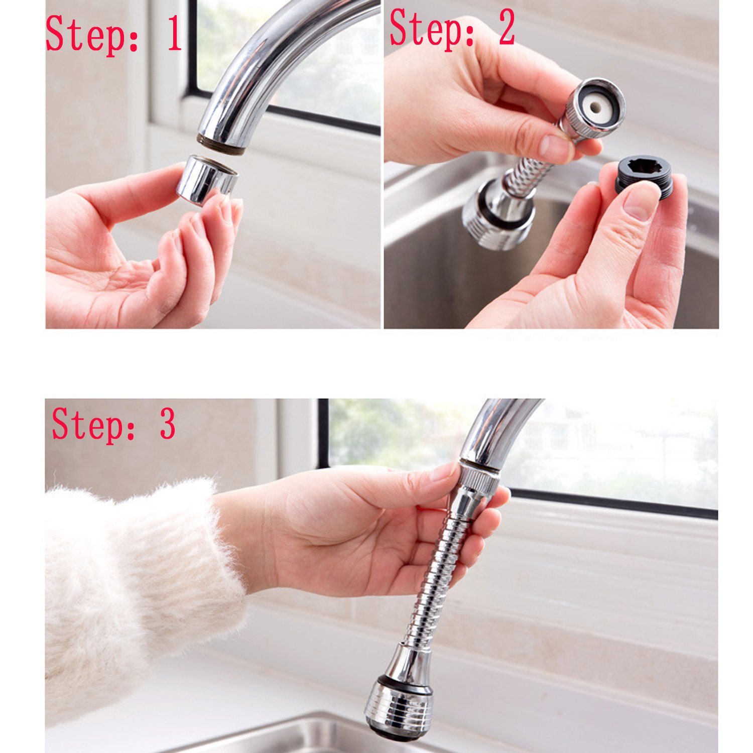 360° Swivel Kitchen Faucet Sprayer Replacement - Universal Threaded Attachment for Kitchen Sink & Laundry Sink (1-Pack) | Perfect for Washing Dishes, Cleaning Vegetables & Household Chores