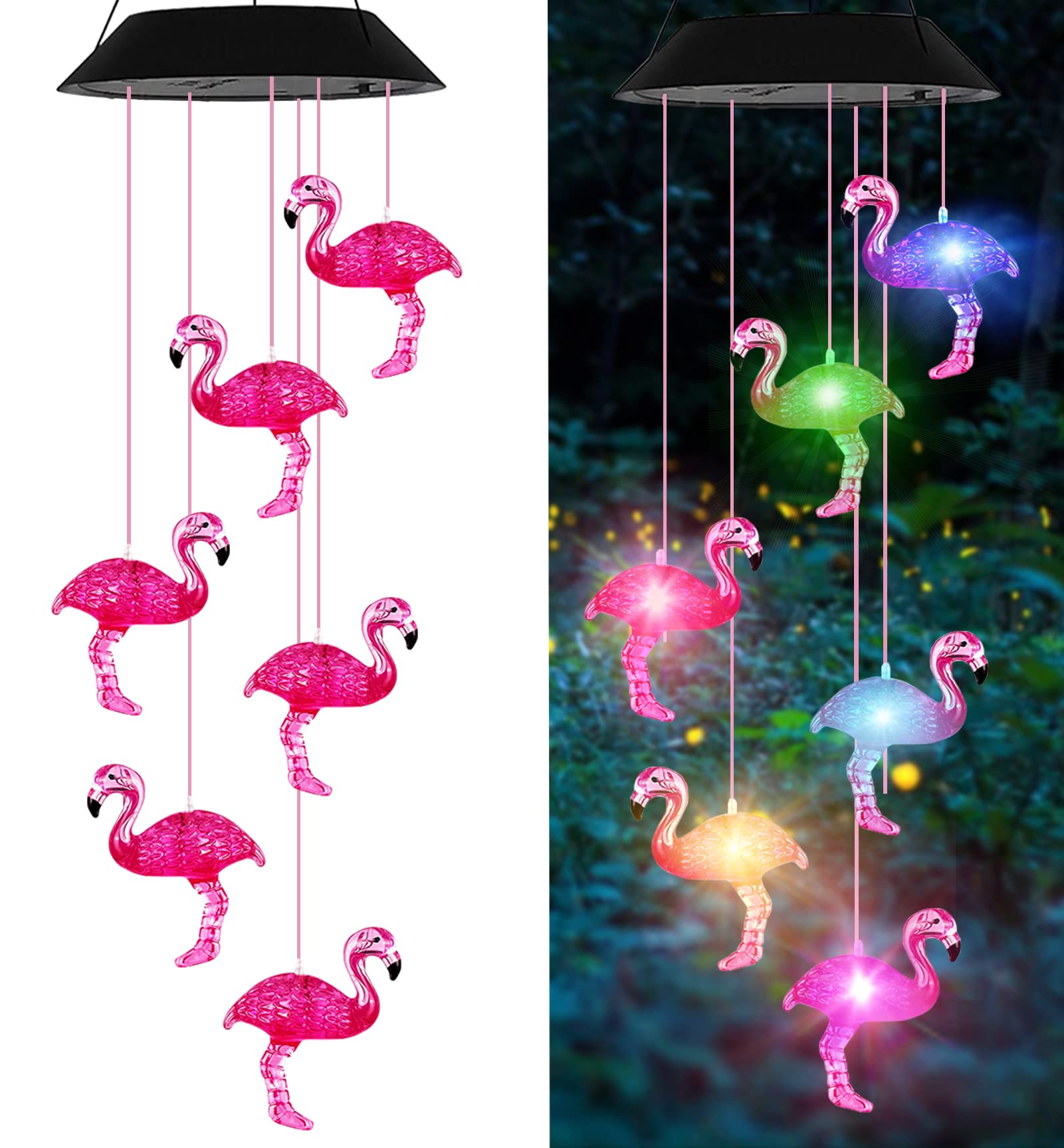 Solar Wind Chimes Flamingo with 7 Color Changing LED Lights - Waterproof IP65 Outdoor Decor for Garden, Yard & Patio - Unique Birthday Gift for Mom, Grandma, Dad - Perfect for Memorials, Relaxation & Tropical-Themed Decorations