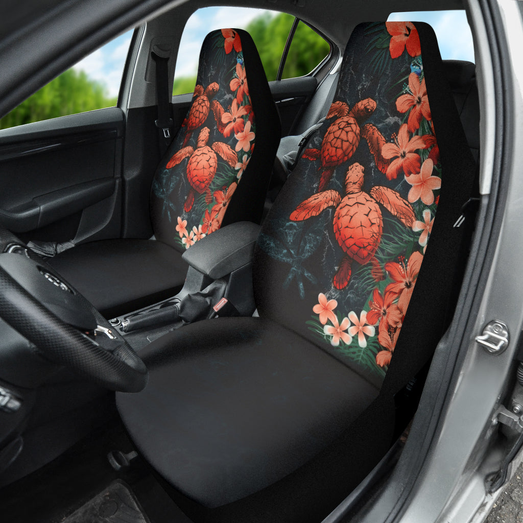 Premium Hawaiian Sea Turtle & Tropical Hibiscus Plumeria Flower Car Seat Covers - Breathable Universal Fit for Cars, Trucks & SUVs - Perfect for Beach Trips, Summer Road Travel & Tropical Theme Decor