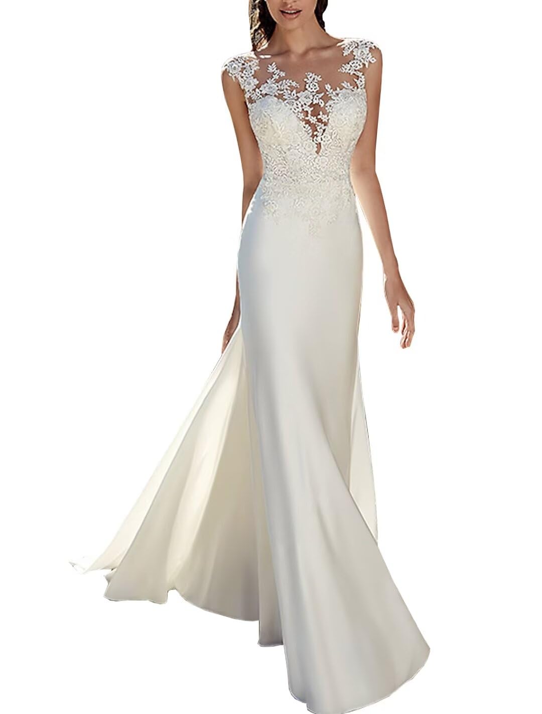 Elegant Lace Applique Mermaid Wedding Dress for Women - Boho Beach Bride Gown for Outdoor & Destination Weddings