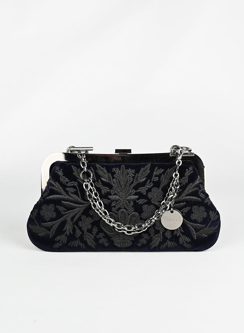 Gucci Embroidered Velvet Shoulder Bag in Blue - Perfect for Evening Events & Luxury Fashion Accessories