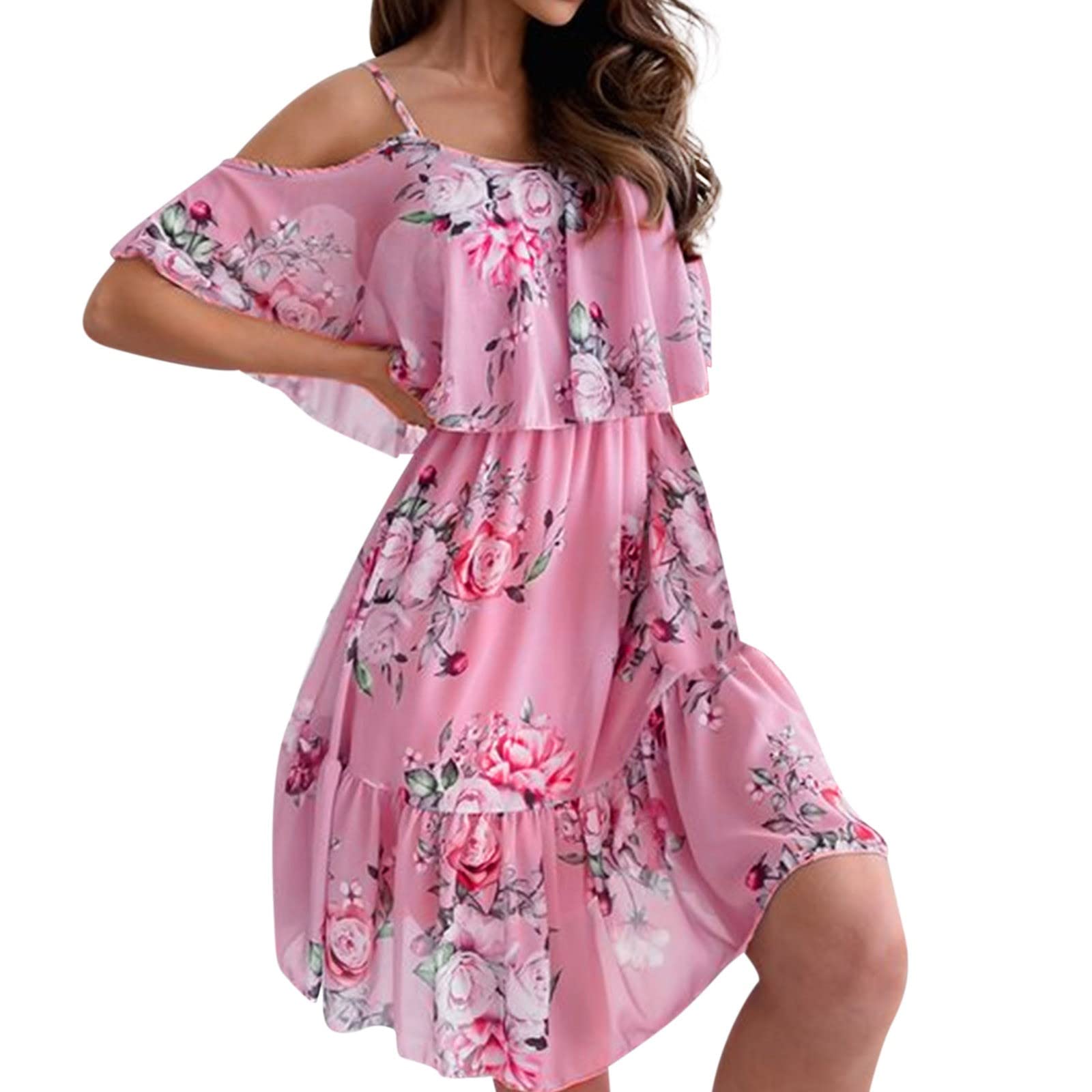 Women's Summer Casual Off Shoulder Sleeveless Chiffon Print Dress - Lightweight Beachwear & Vacation Outfit for Outdoor Parties