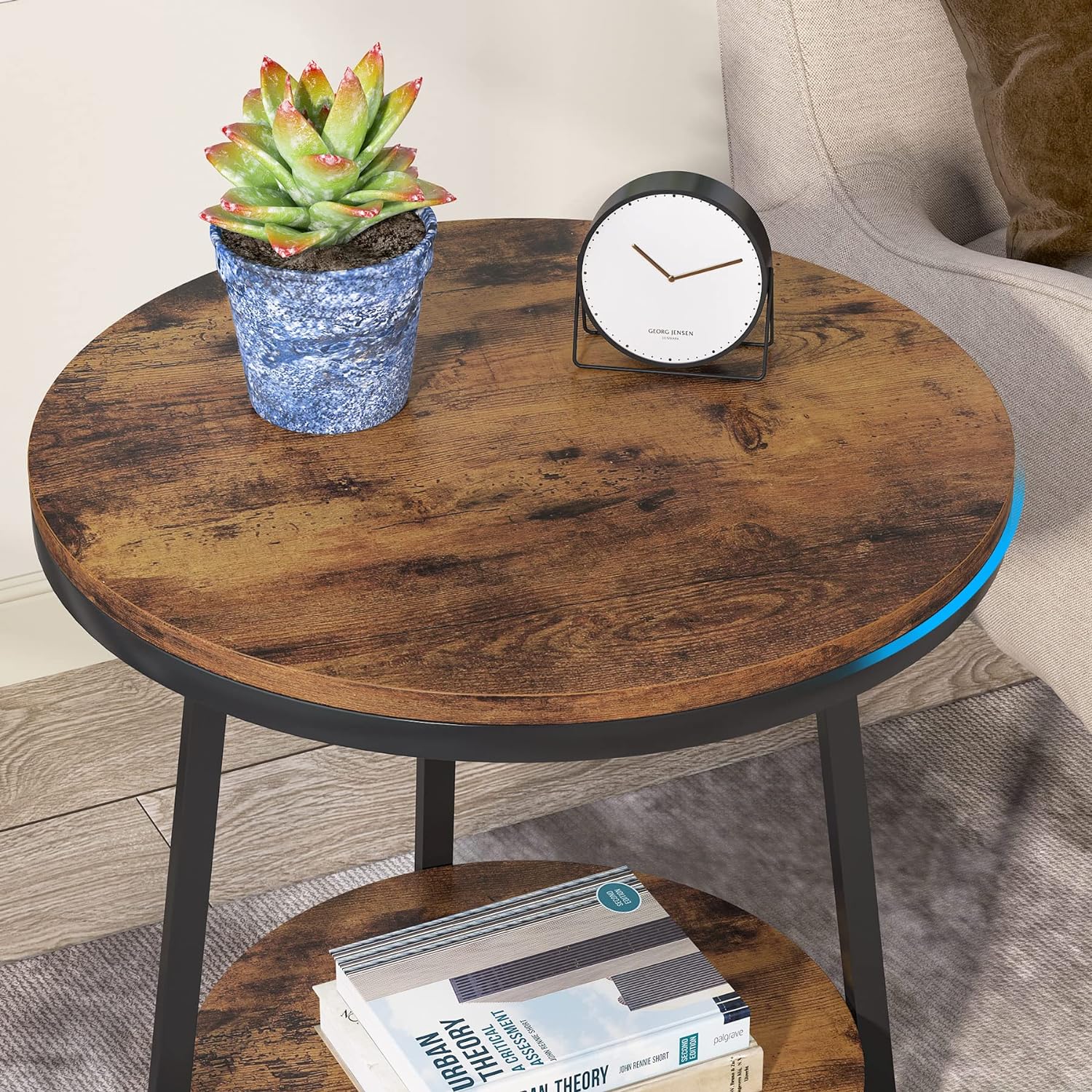 2-Tier Round End Table with Storage Shelf - Modern Accent Bedside Nightstand for Living Room, Bedroom & Office