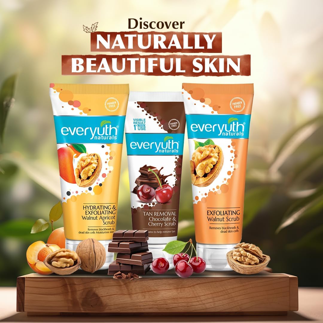Everyuth Exfoliating Walnut Scrub & Chocolate Cherry Tan Removal Scrub Combo Pack - 100g + 50g | Deep Cleansing, Dead Skin Removal | Perfect for Daily Skincare & Spa Treatments