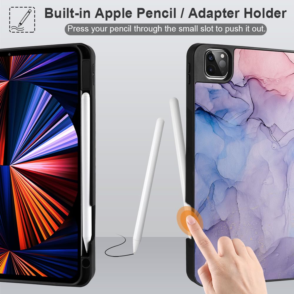 Shockproof iPad Pro 12.9 Case for M2/M1 (6th/5th/4th/3rd Gen 2022-2018) - Protective Tablet Cover with Pencil Holder, Trifold Stand & Soft TPU Back - Abstract Marble Design | Perfect for Work, Travel & Home Use