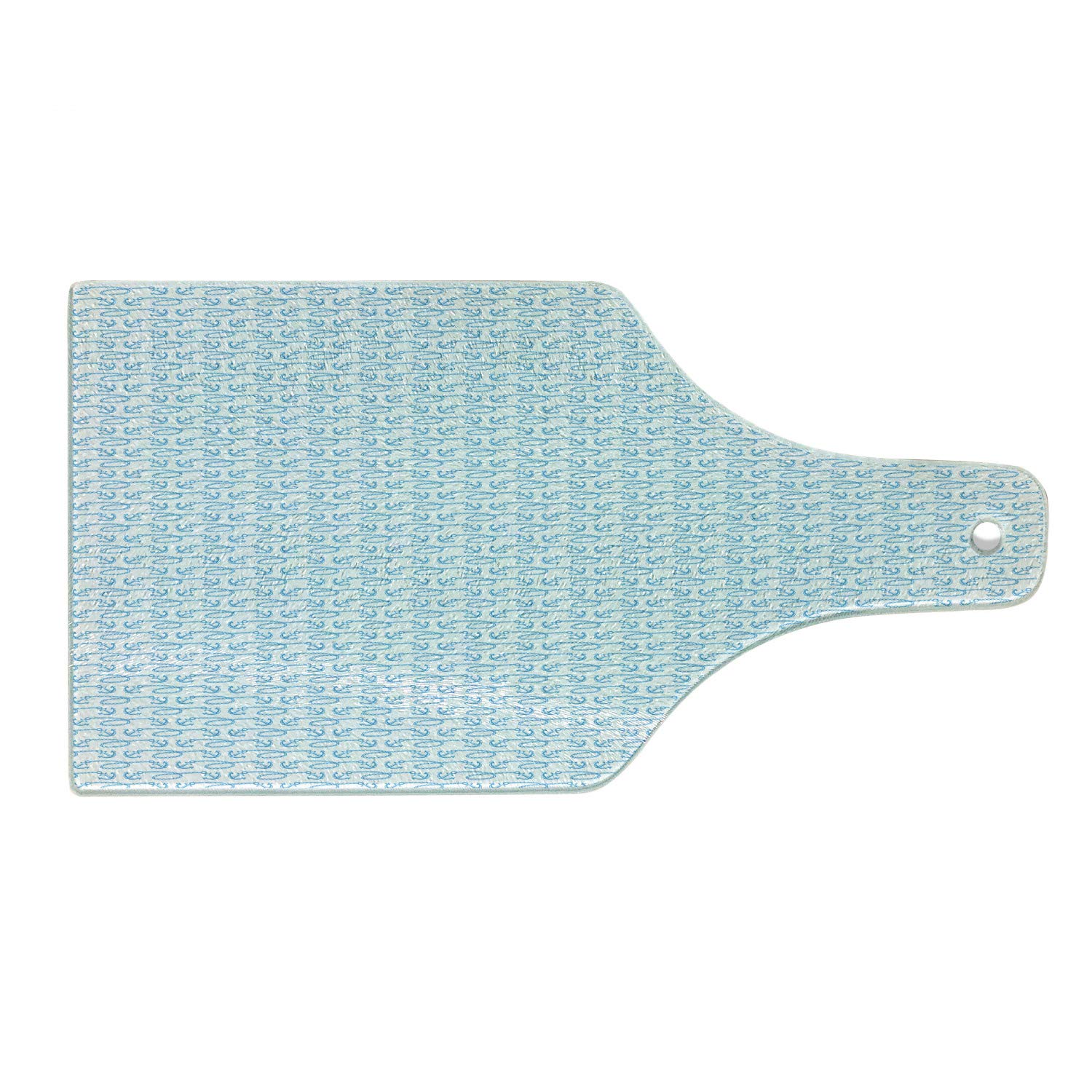 Ambesonne Anchor Themed Tempered Glass Cutting Board - Decorative Navy Sailing Cartoon Design with Little Anchors & Chains - Pale Blue White Wine Bottle Shape Serving Board for Kitchen, Party & Nautical Decor