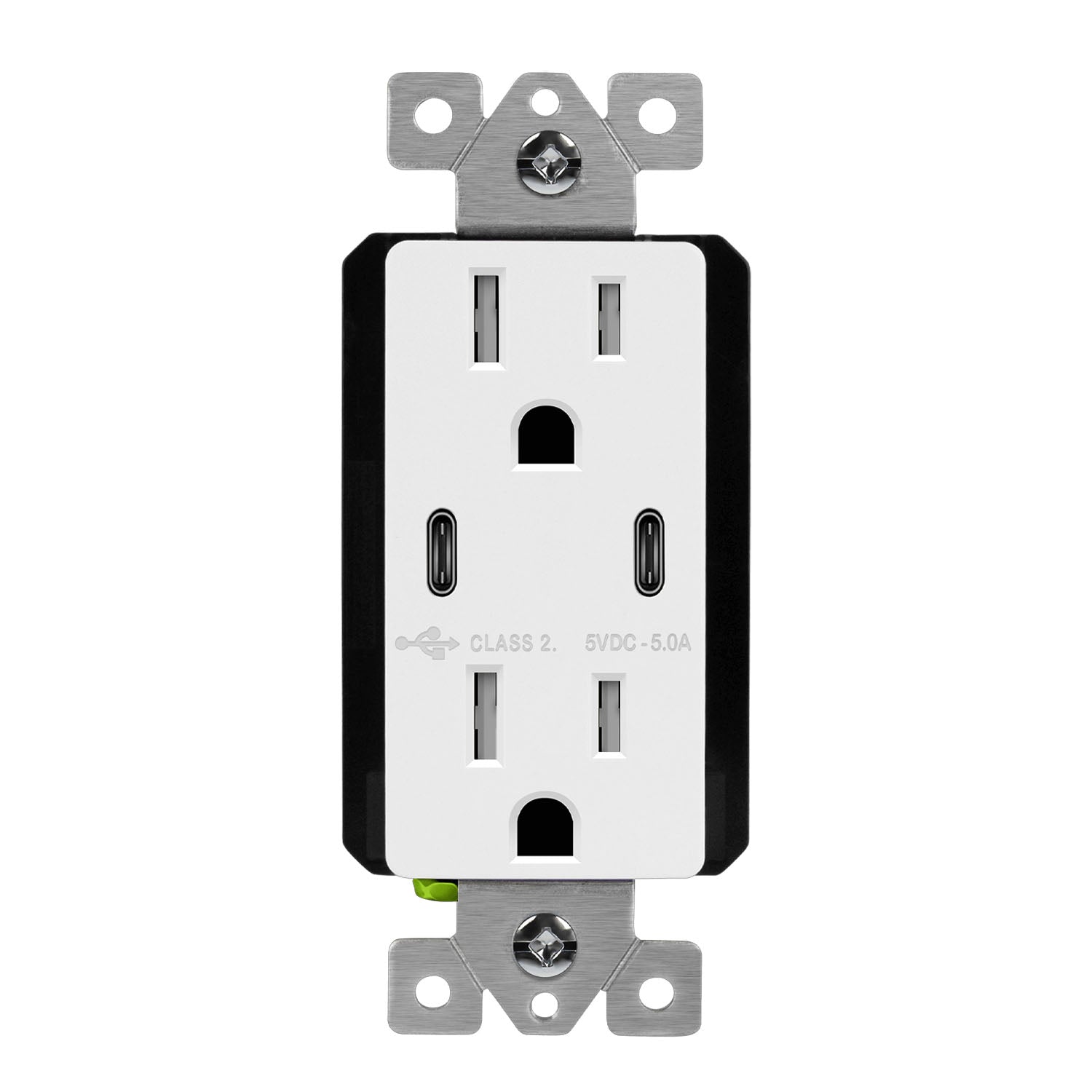 15 Amp Tamper Resistant Duplex Receptacle with 5A Dual USB C Outlet - Wall Outlet with USB Charging Ports for Home, Office & Kitchen Electrical Safety
