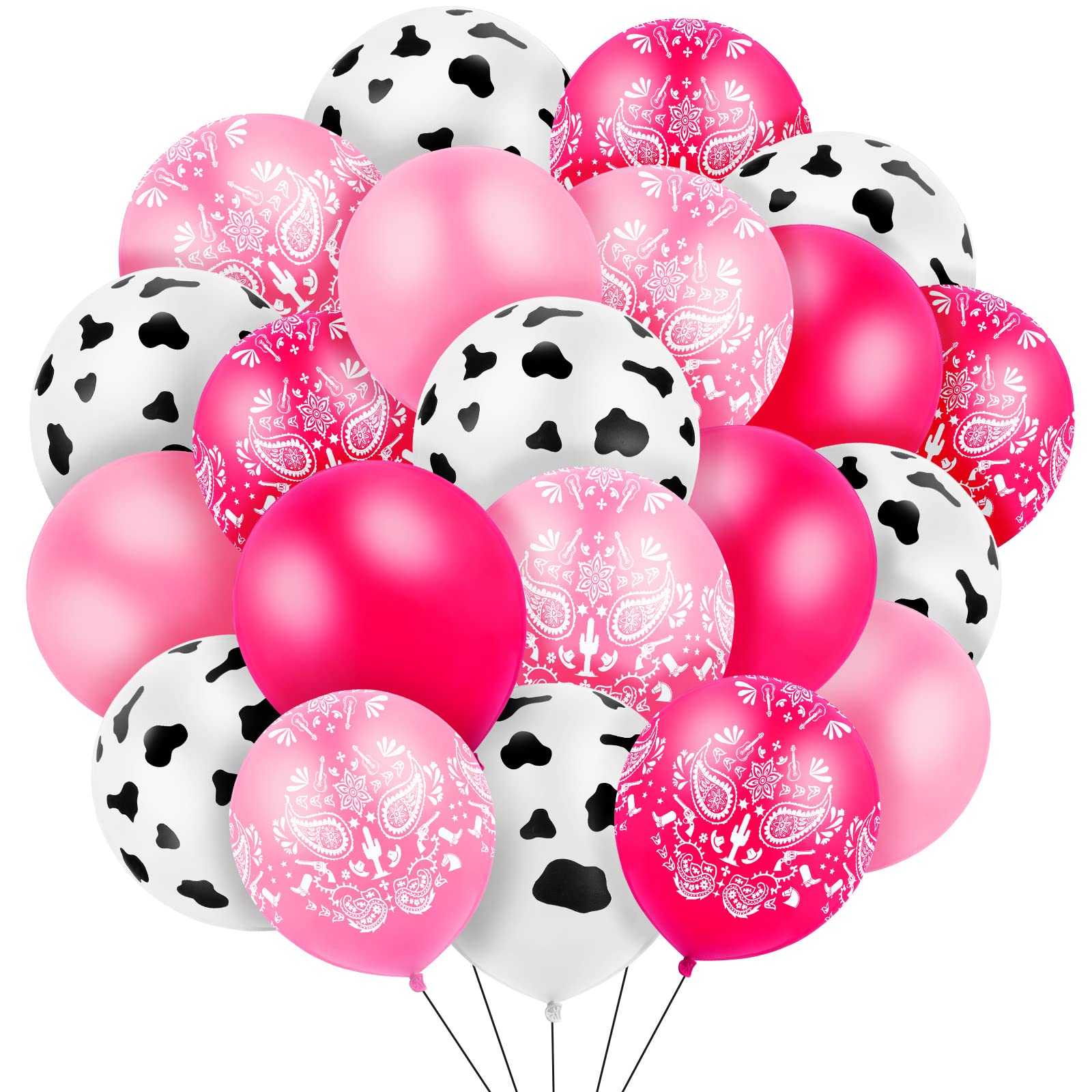 60 Pcs Cow Print Balloons 12 Inch - Pink Bandana Cowgirl Party Decorations for Baby Showers, Birthday Parties & Western Theme Events - Perfect for Farmhouse Decor, Gender Reveals and Photo Backdrops
