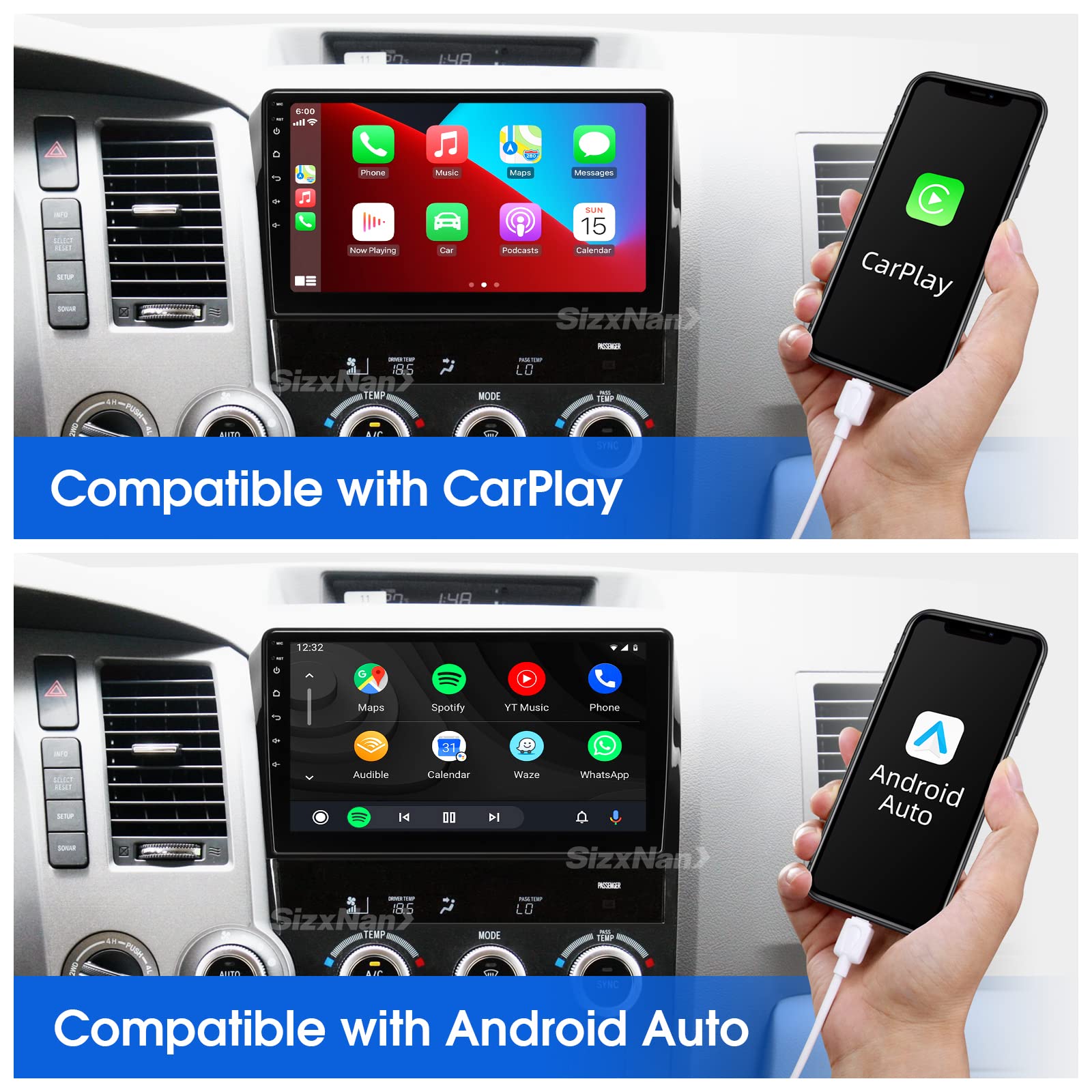 **2007-2013 Toyota Tundra & Sequoia CarPlay Android Auto Touchscreen Stereo - Bluetooth, GPS, WiFi, FM/AM Radio - Upgrade Your Ride for Navigation & Entertainment**    *(Perfect for road trips, daily commutes, and hands-free calling with seamless smartphone integration.)*