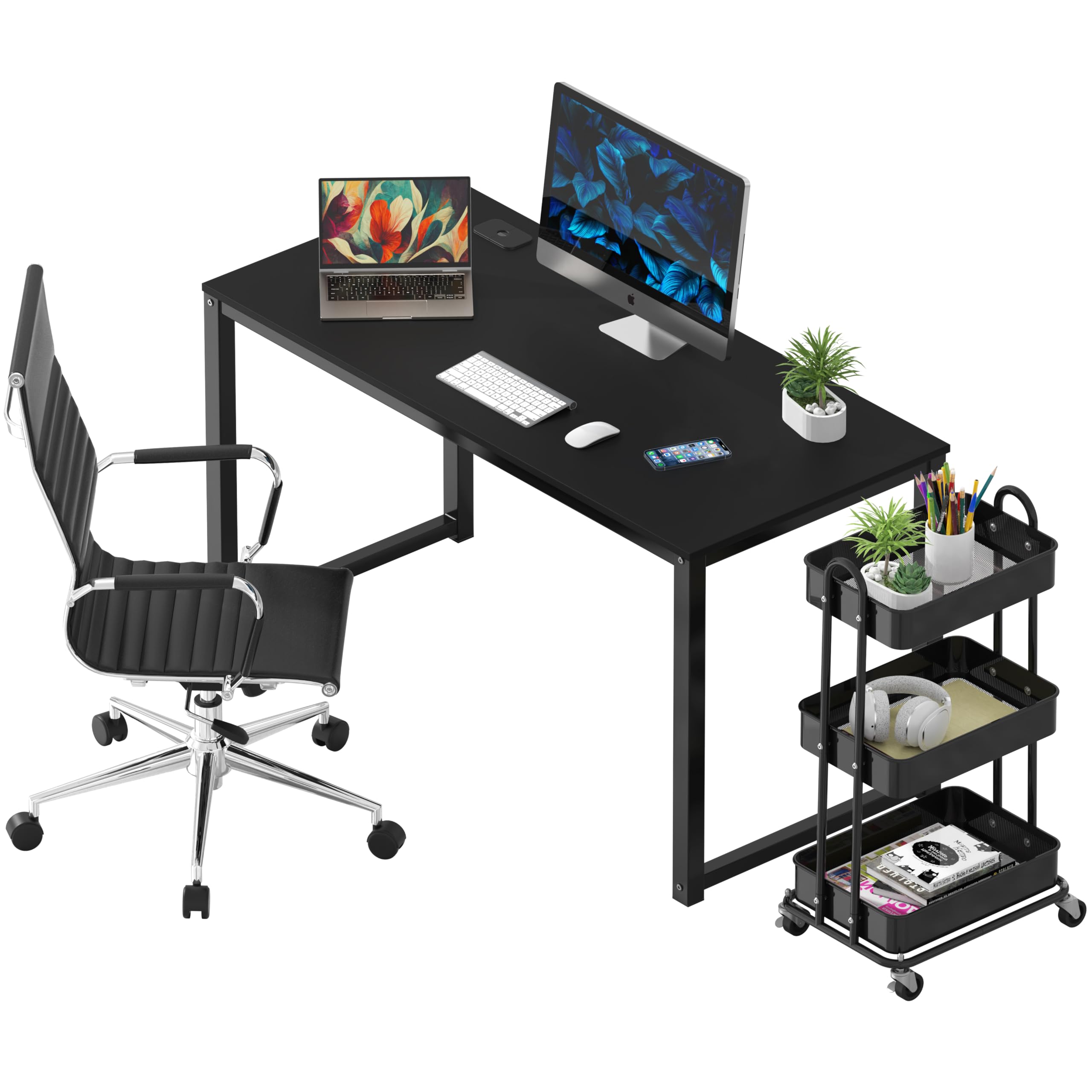 SHW 48-Inch Commercial-Grade Office Computer Desk - Heavy Duty Black Workstation for Home & Business | Perfect for Office, Study Room, and Remote Work Setup