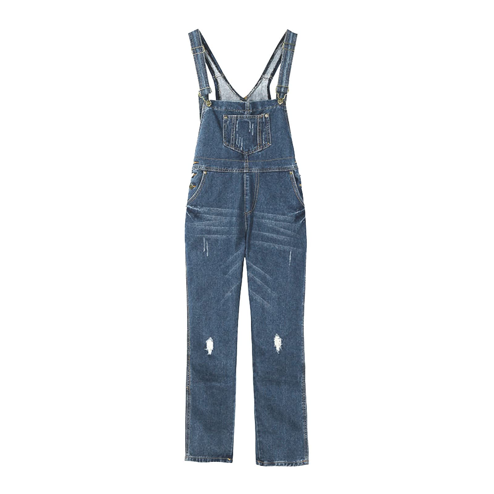 2024 Women's Denim Overalls - Loose Fit Wide Leg Bib Stretch Baggy Jeans Jumpsuit | Comfortable Dark Wash Jean Jacket for Women (Blue, Size M) | Perfect for Casual Outings, Workwear & Street Style Fashion