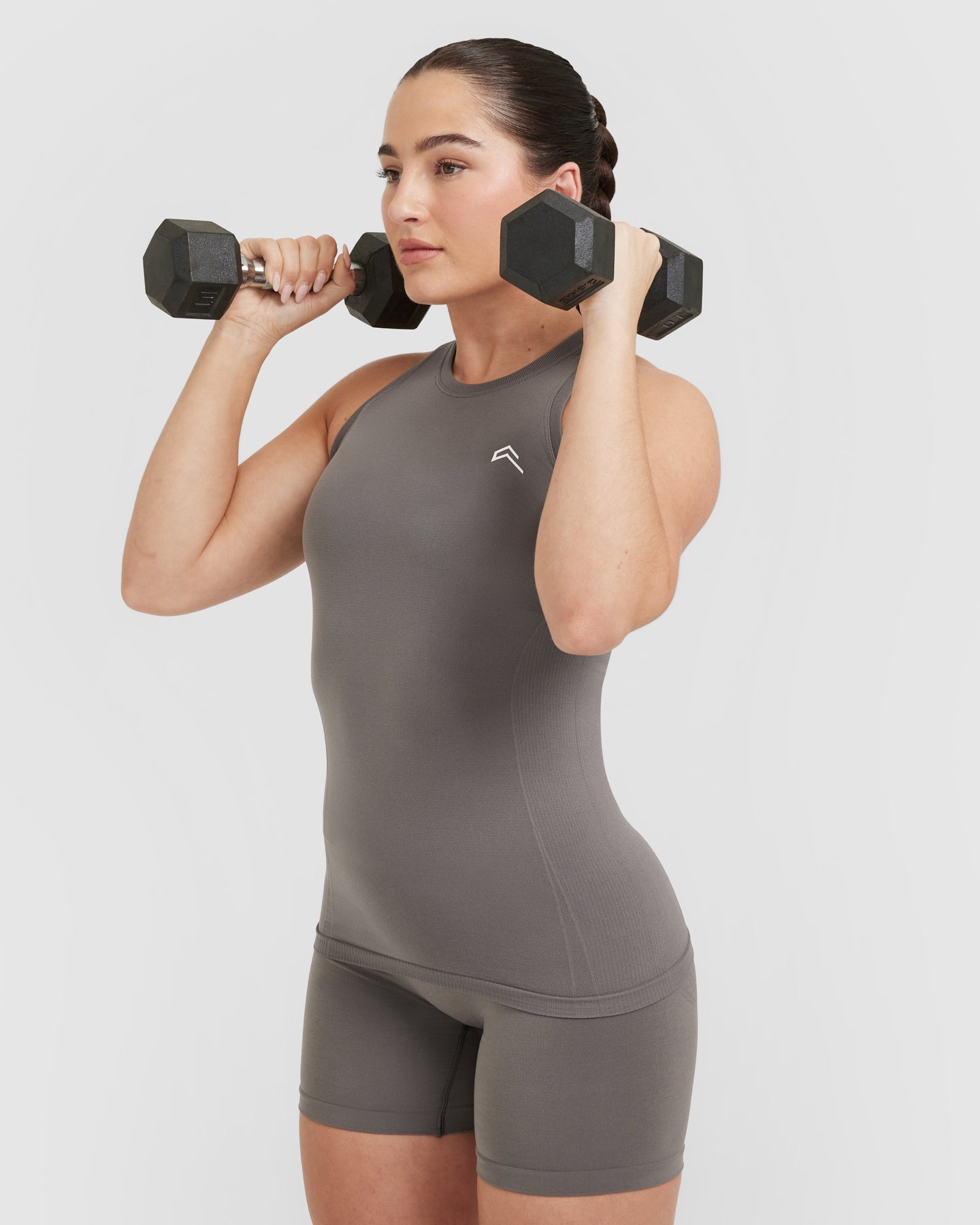 Seamless High Neck Fitted Vest for Women - Comfortable Stretch Workout Top in Ash Grey | Perfect for Yoga, Gym & Everyday Wear