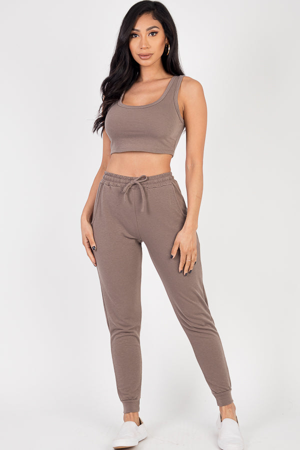 French Terry Cropped Tank Top & Joggers Set for Women | Soft Lounge Wear | Comfortable Workout Outfit | Perfect for Yoga, Running & Casual Wear (CAPELLA)