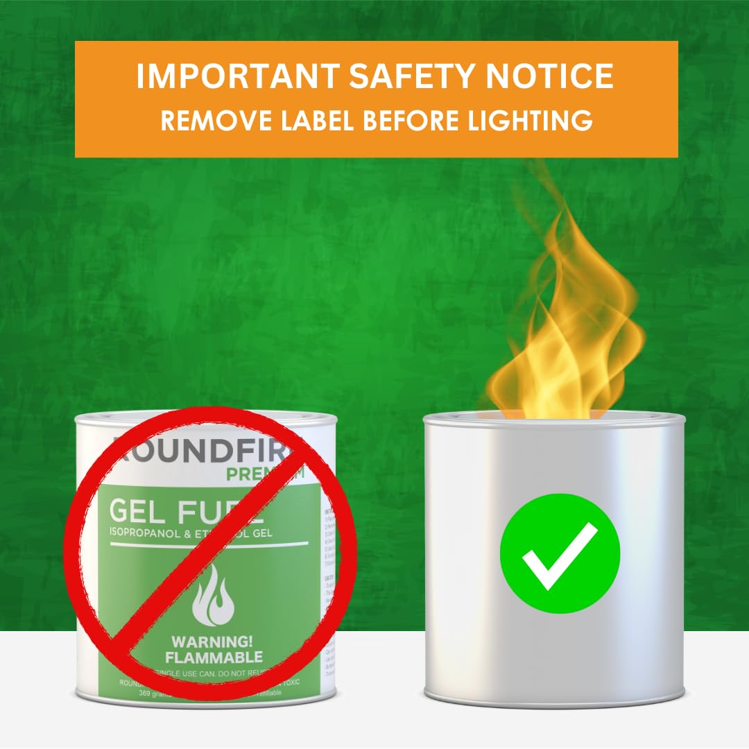 24 Pack Roundfire Gel Fuel Cans for Fire Bowls, Fireplaces & Tabletop Fire Pits - Indoor/Outdoor Use for Patio, Deck, Backyard & Camping Warmth