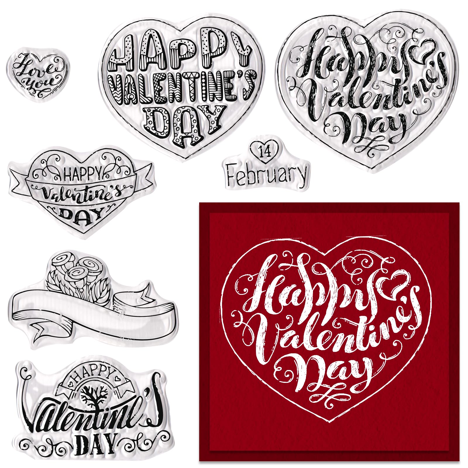 Valentine's Day Clear Stamps Set - Love Hearts, Words & Banners Rubber Stamps for DIY Card Making, Scrapbooking, Embossing - Transparent Silicone Seals for Valentine's Day Crafts, Greeting Cards & Paper Albums | Perfect for Handmade Valentine Gifts & Romantic Decorations