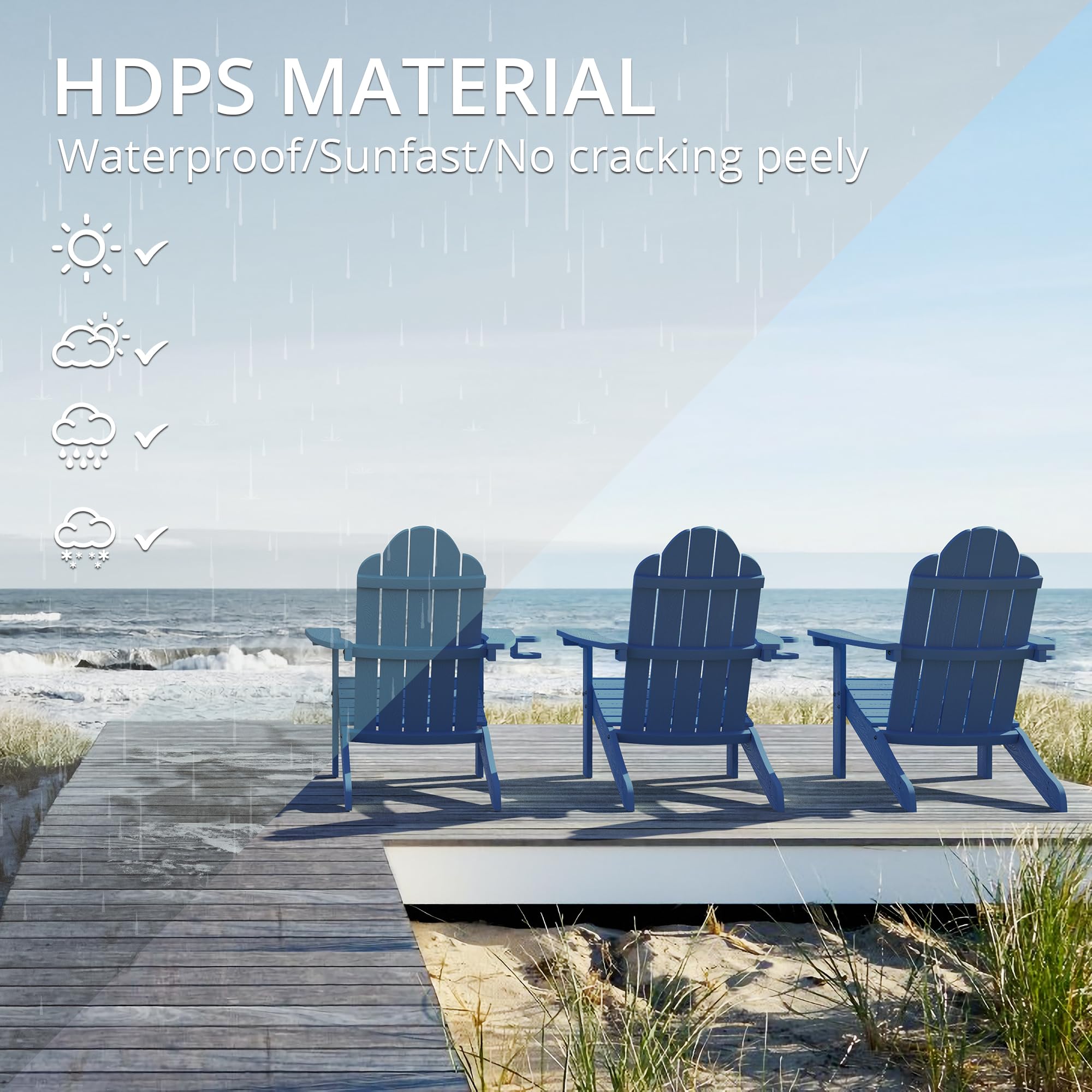 **LUE BONA HDPS Adirondack Chairs Set of 2 - Heavy Duty 350LBS Capacity, Weather-Resistant Plastic Outdoor Chairs with Cup Holder for Patio, Deck, Porch - Navy Blue - Perfect for Backyard Relaxation & Fire Pit Gatherings**