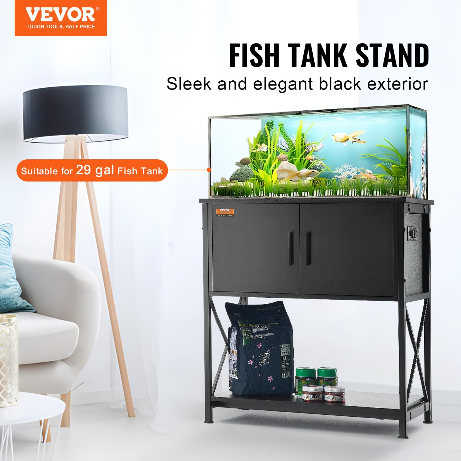 VEVOR 29 Gallon Aquarium Stand - Heavy Duty Steel & MDF Fish Tank Stand for Reptiles/Turtles (28.7