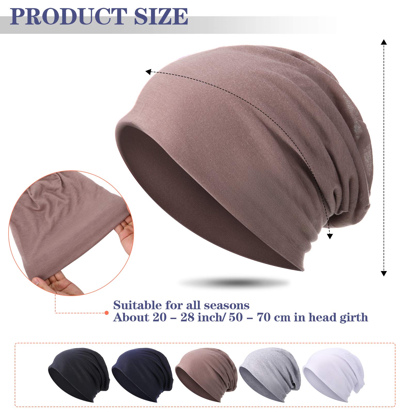 5 Pack Unisex Slouchy Beanie Hats for Men & Women - Lightweight Summer Knit Caps, Baggy Soft Chemo Sleep Hats for Cancer Patients - Perfect for Outdoor Activities, Travel & Relaxing at Home