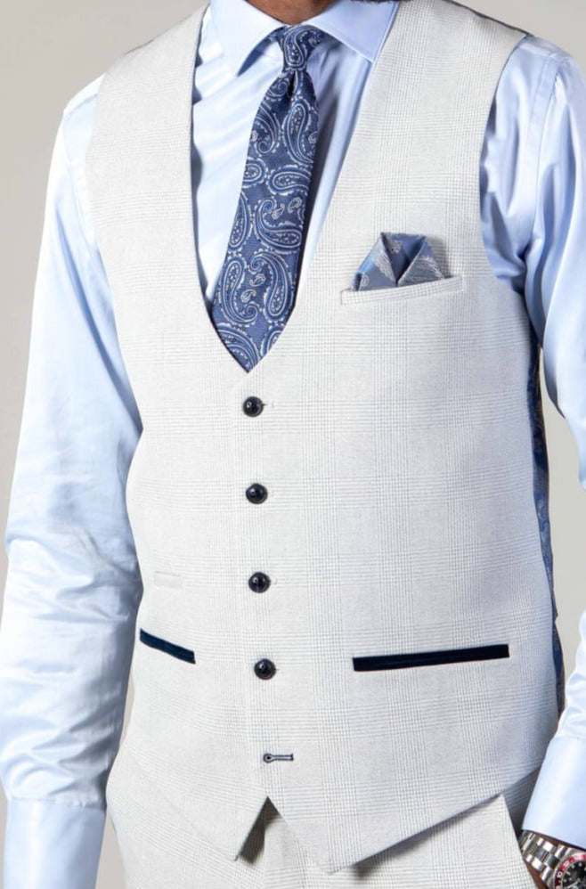Marc Darcy Bromley Grey Stone Single Breasted Check Waistcoat for Men - Formal & Business Attire - Perfect for Weddings, Office Wear & Special Occasions