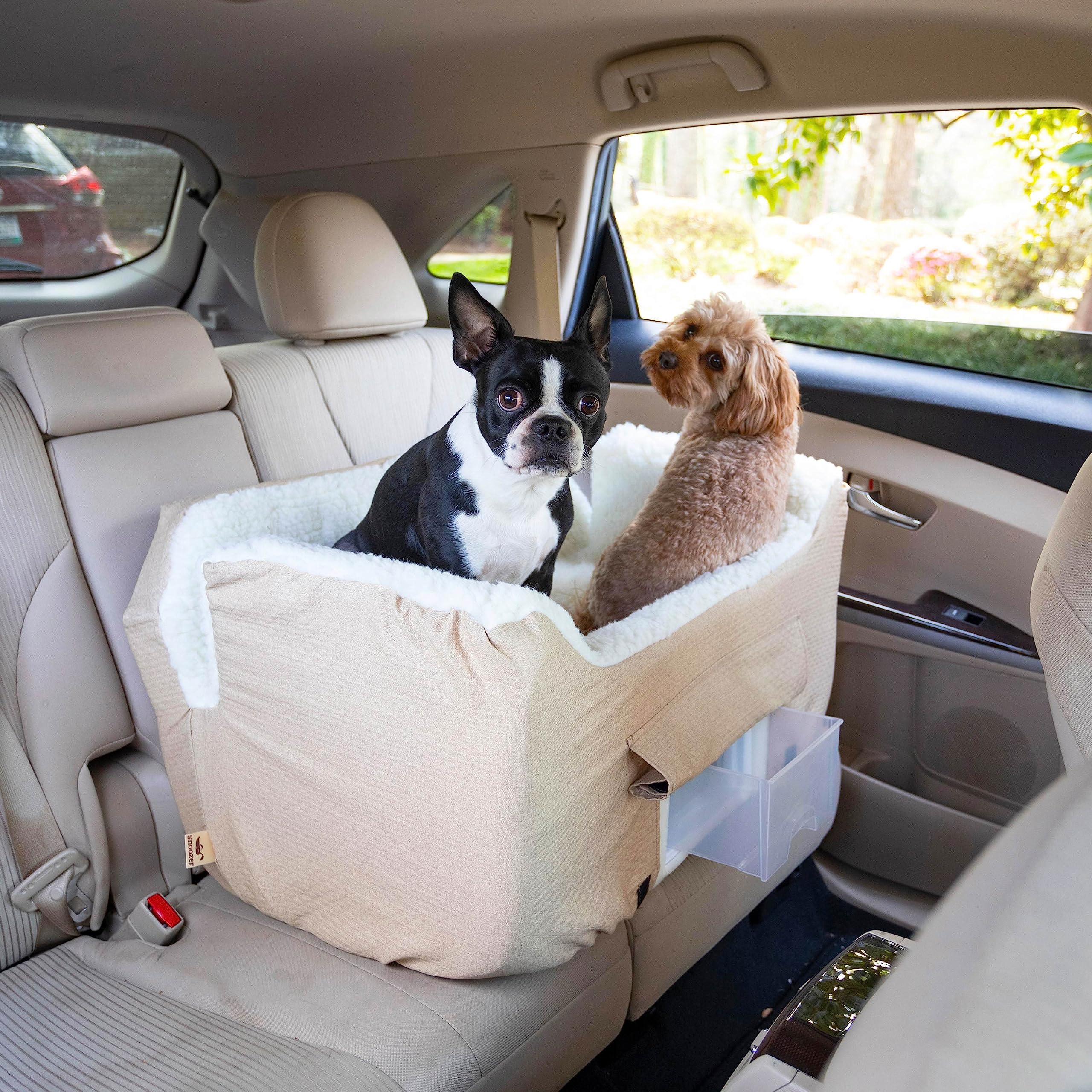 Snoozer Lookout II Dog Booster Car Seat for Medium to Large Dogs - Removable Washable Cover with Storage Tray - Birch Diamond Fabric - Helps Prevent Car Sickness in Pets - Perfect for Road Trips & Vet Visits