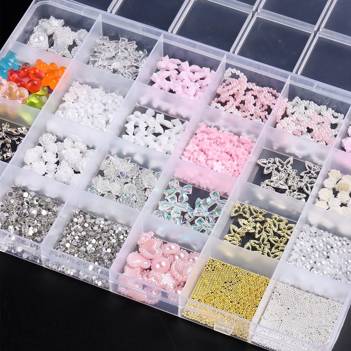 3D Nail Charms Bulk - 500pcs Assorted Colorful Nail Art Decorations with Flowers, Hearts, Pearls, Butterflies, Bows & Crystals - DIY Manicure Accessories Kit with Pickup Tool for Professional Salon, Home Nail Art & Party Glam