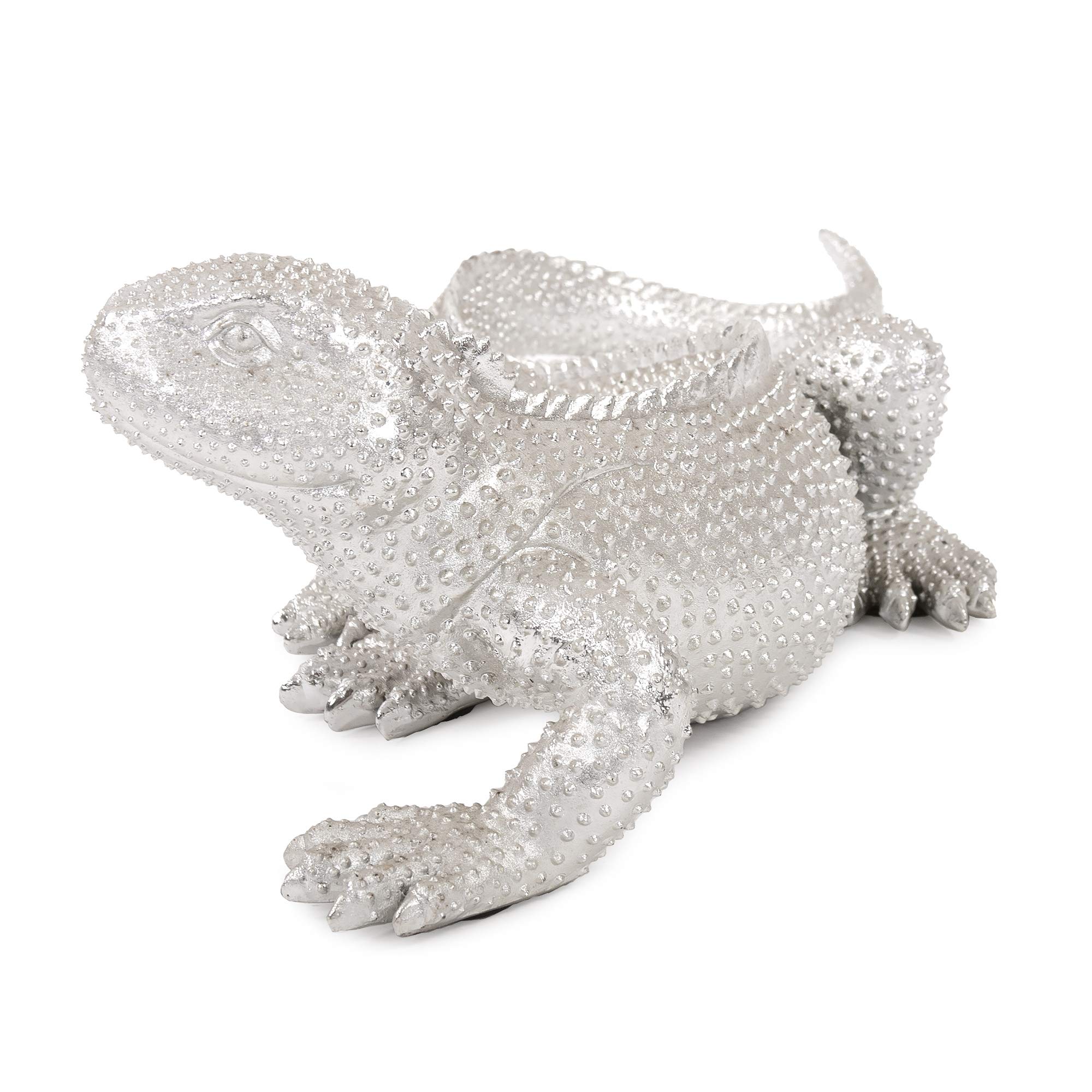Howard Elliott Decorative Lizard Figurine - Abstract Animal Sculpture in Textured Nickel Finish, 34 x 12 x 9 Inches - Modern Home & Office Decor for Living Room, Garden, Bookshelf or Desk Display