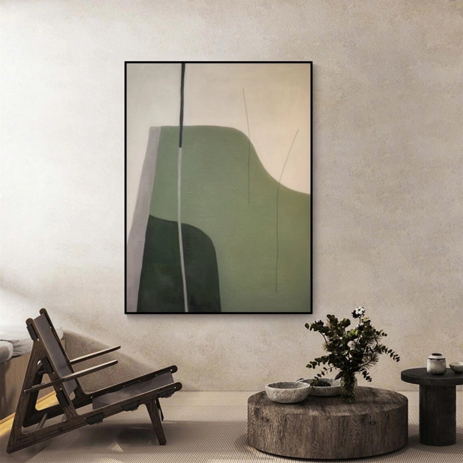 Abstract Wall Art #BG119 - Beige & Green Modern Canvas Painting for Living Room, Bedroom & Office Decor