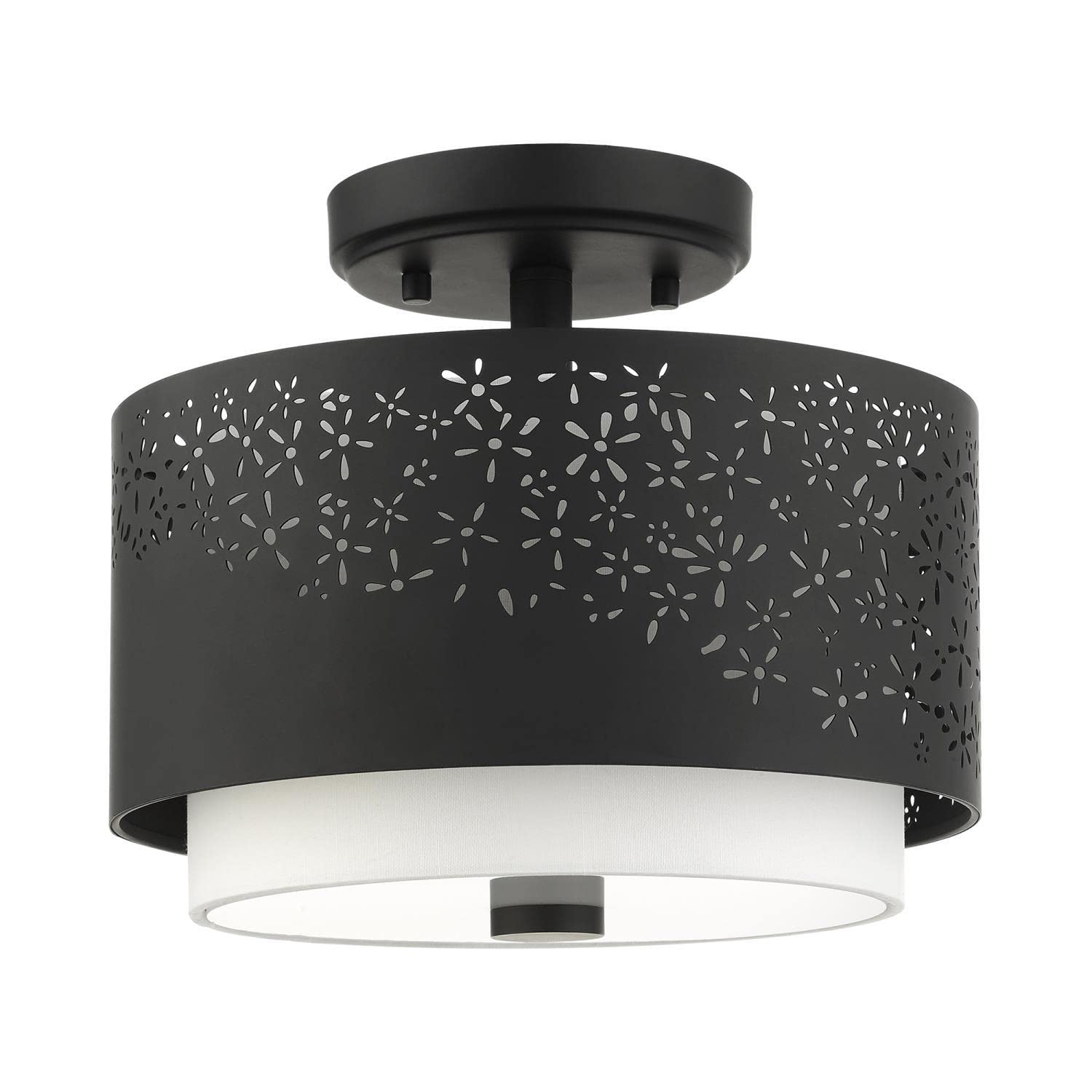 Livex Lighting Noria 2-Light Black Ceiling Mount Fixture - Modern Flush Mount Light for Bedroom, Kitchen, Hallway & Living Room