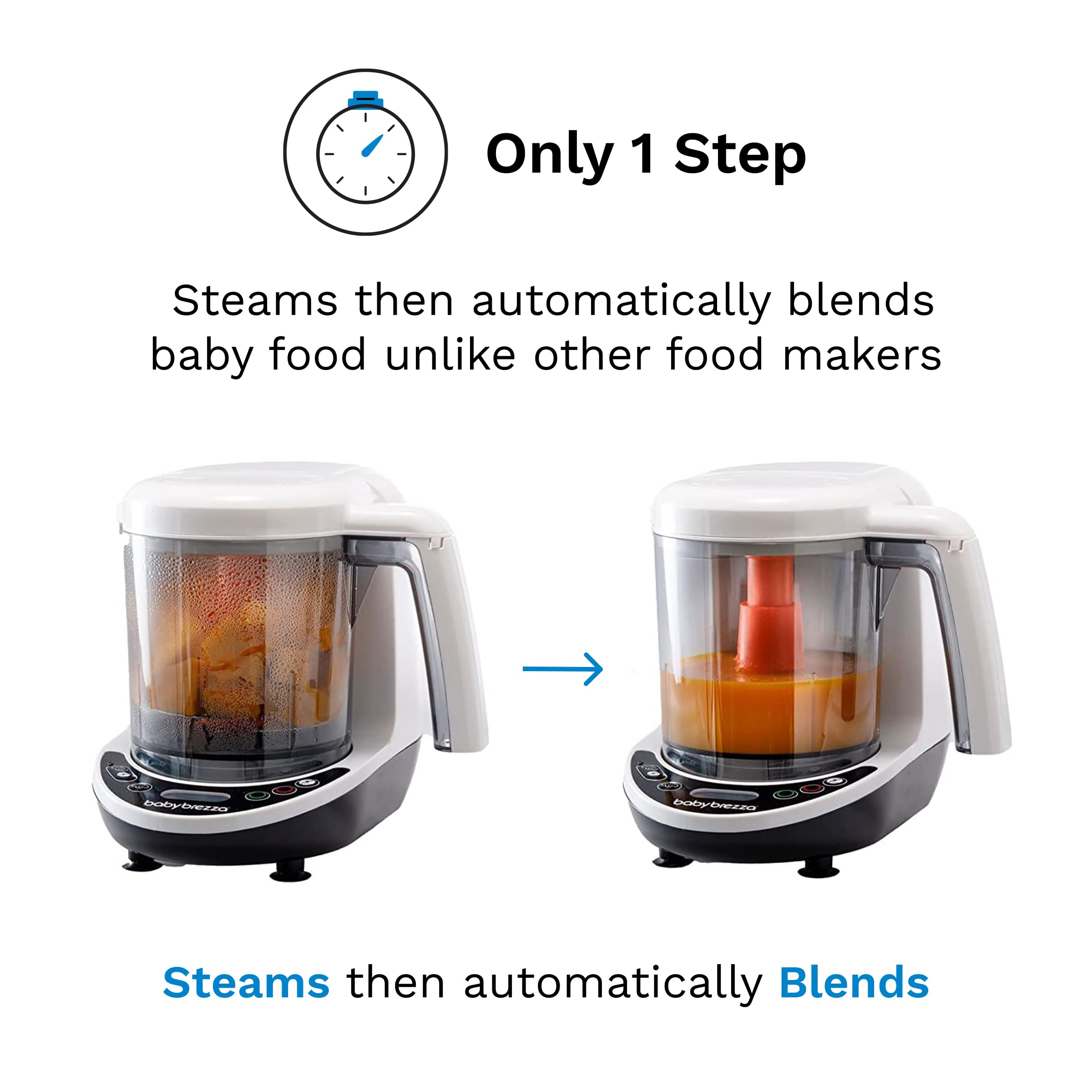 Baby Brezza One Step Baby Food Maker Deluxe – Automatic Shut Off, Dishwasher Safe Steamer & Blender for Homemade Organic Purees – Perfect for Infants & Toddlers – Includes 3 Pouches + 3 Funnels – Ideal for Busy Parents Making Healthy Meals at Home