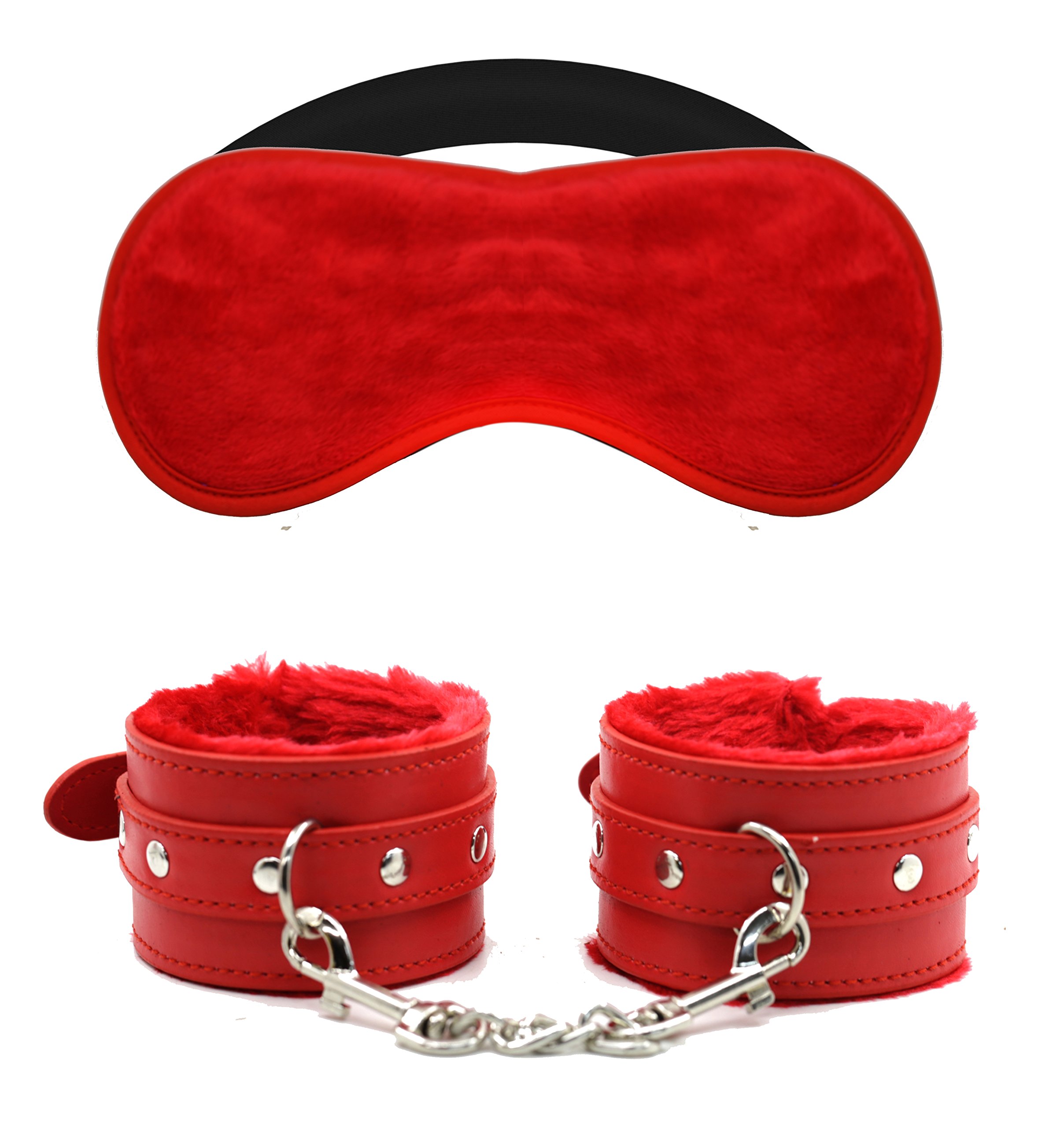Luxury Soft Fur Leather Handcuffs & Velvet Blindfold Set - BDSM Bondage Gear for Couples, Sensual Play Accessories for Romantic Nights & Spicy Bedroom Adventures