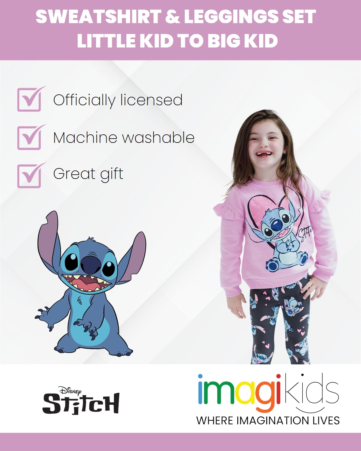 Disney Stitch Floral Sweatshirt & Leggings Outfit Set for Kids (12M-16Y) - Pink Cute Cartoon Character Matching Clothes for Girls & Boys | Perfect for Birthday Gifts, Playdates & Disney Theme Parties