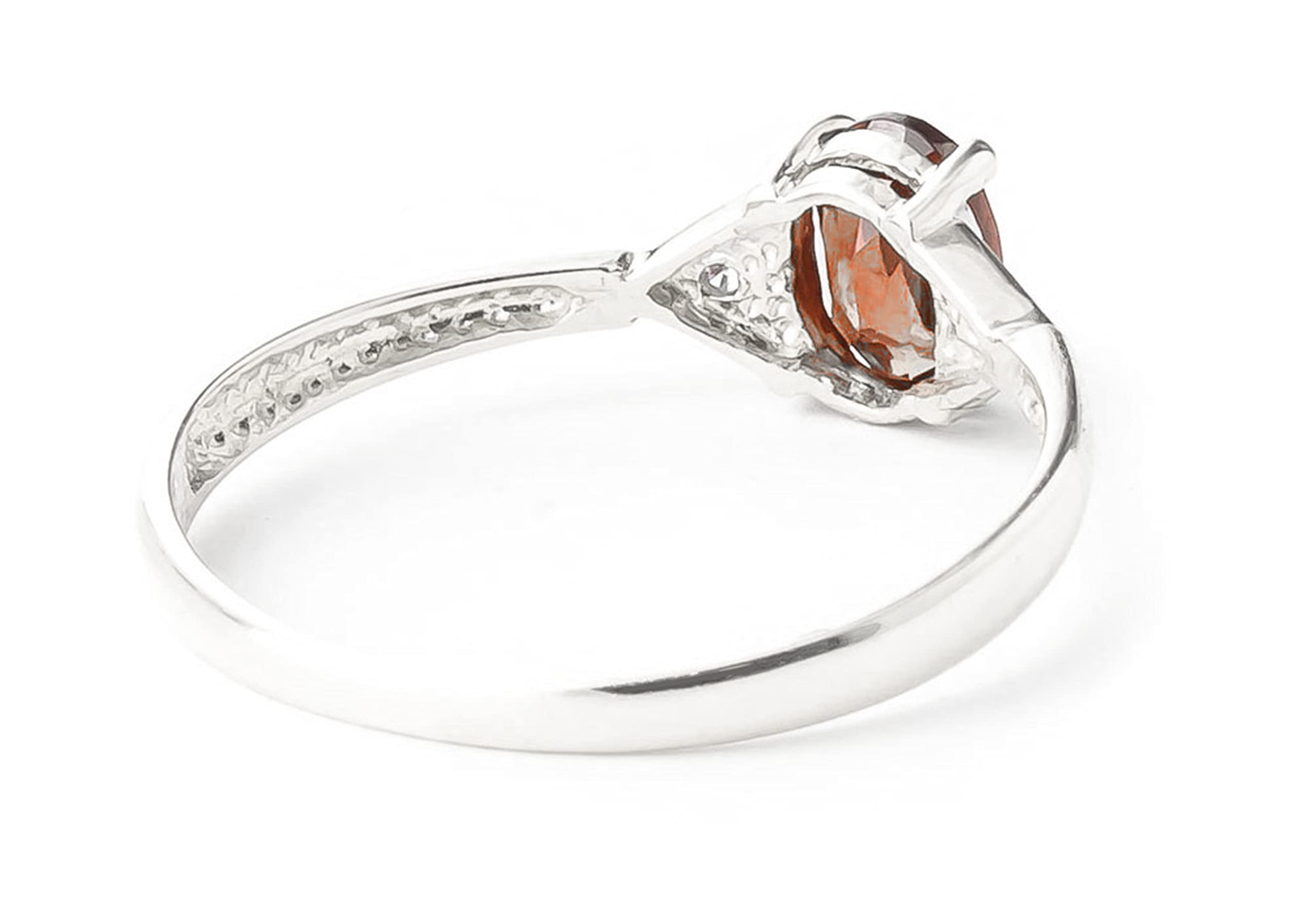 14K Solid White Gold Ring with 0.46 Carat Genuine Diamonds & Natural Oval Garnet - Elegant Wedding Band, Anniversary Gift for Her, Perfect for Special Occasions