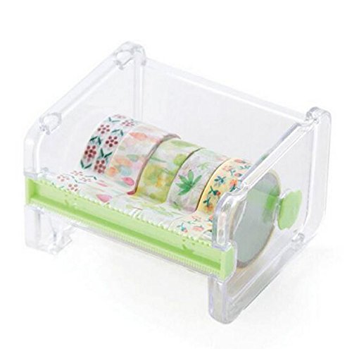 Leoyoubei Clear Desktop Tape Dispenser with Double Zigzag Cutter - Mini Tape Storage Organizer for Office, School & Home Use - Perfect for Crafting, Packaging & Labeling