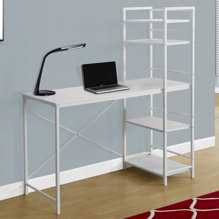 4 FT Home Office Writing Desk with Storage - White & Gray or Espresso & Gray | Modern Computer Desk for Small Spaces | Perfect for Remote Work, Study & Home Office Setup