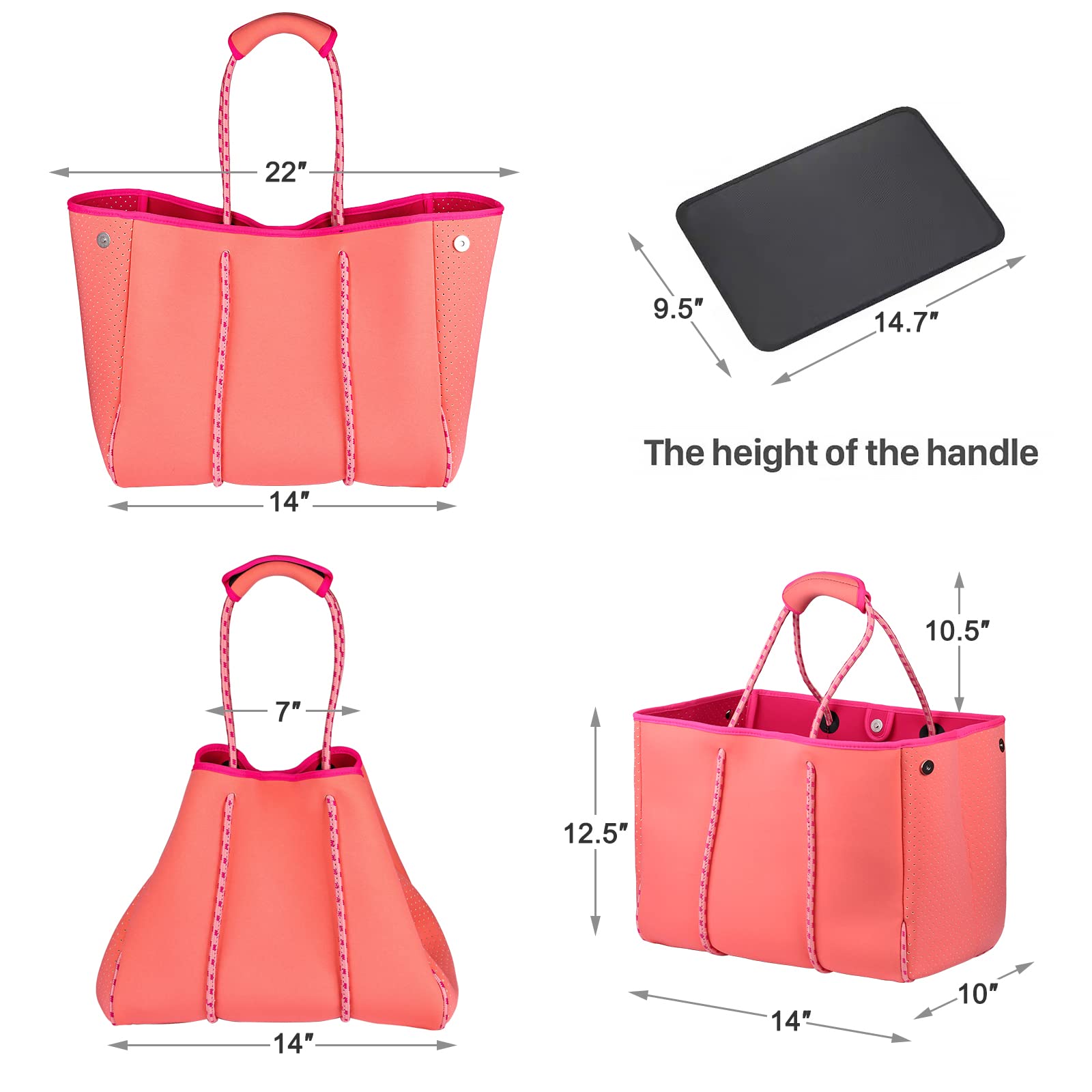 LMYYG Waterproof Neoprene Beach Bag - Large Multipurpose Tote for Travel, Gym & Swimming | Durable Shoulder Bag for Beach, Pool & Outdoor Activities