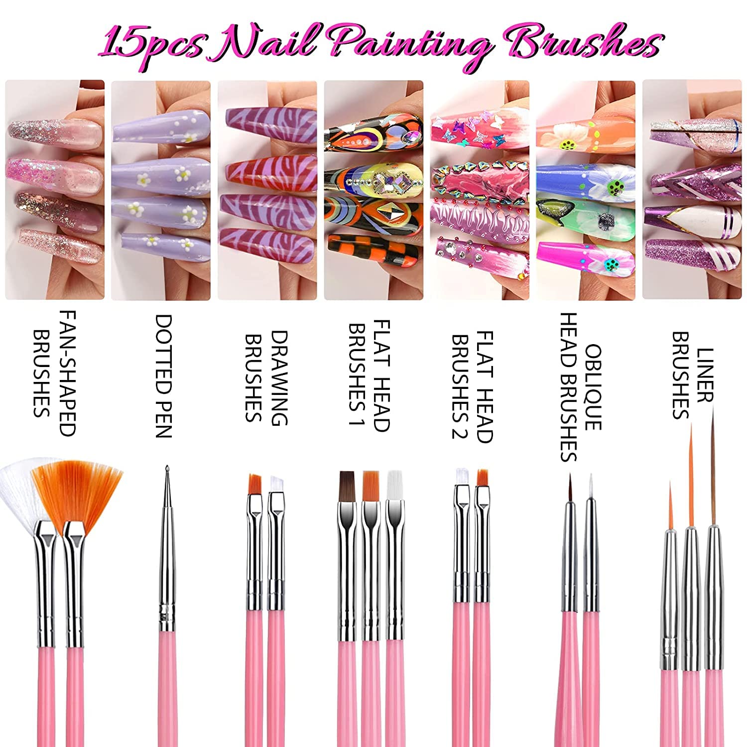 Professional Nail Art Brush Set with Dotting Tools, Foil Flakes, Striping Tape, Butterfly Stickers & Rhinestones – Perfect for DIY Manicures, Salon Nail Designs & Creative Nail Art Projects